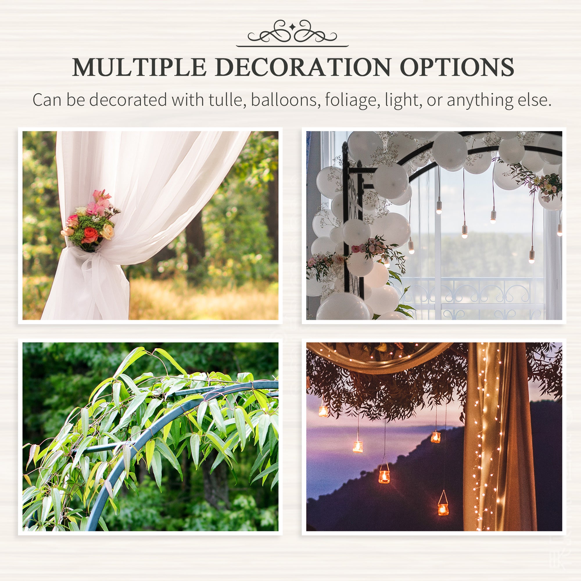 Outsunny Vintage Style Steel Garden Patio Outdoor Arbor & Trellis Arch Support For Vines & Climbing Plants Decoration - Black 2.3H m