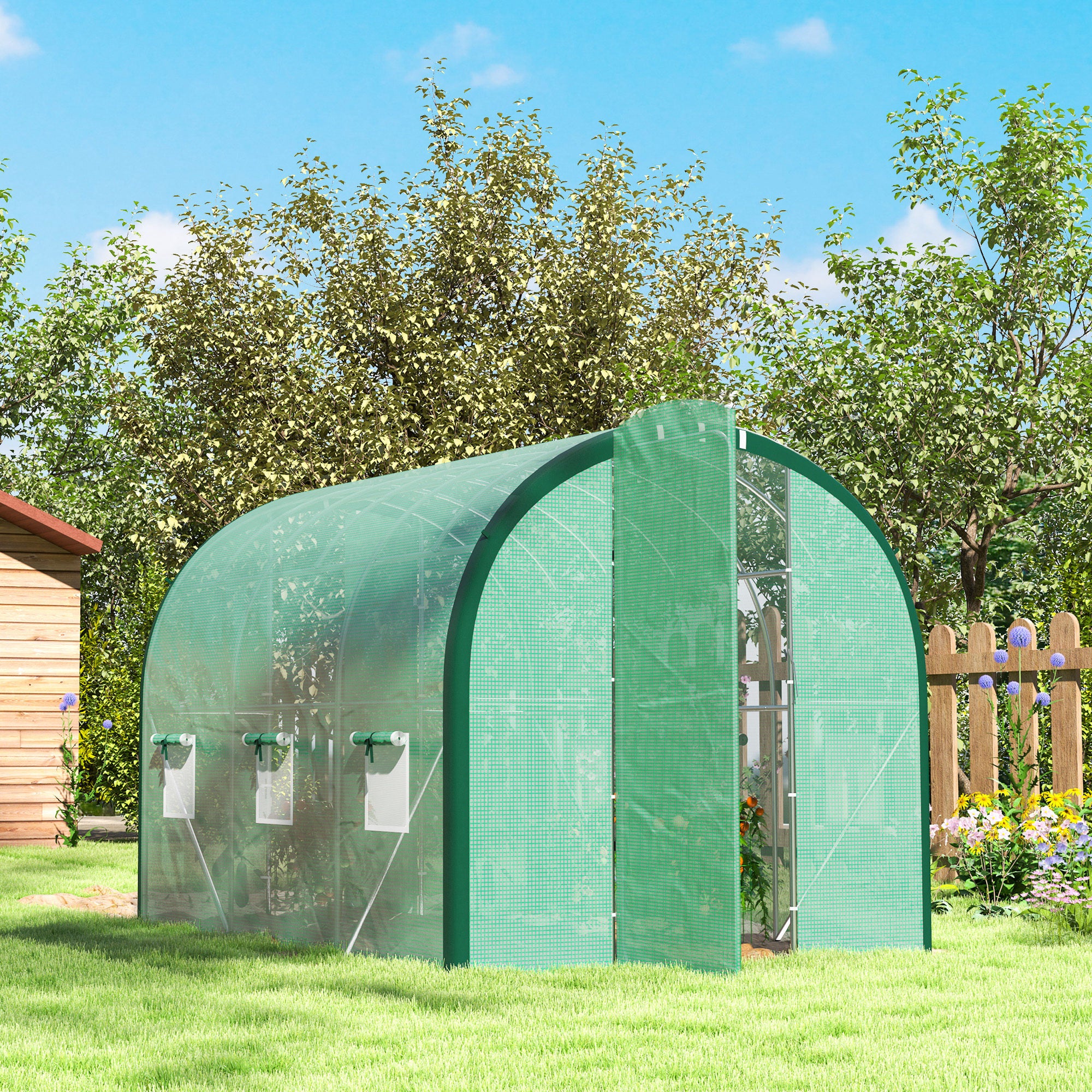 Outsunny 3 x 2(m) Polytunnel Greenhouse, with Windows and Doors - Green