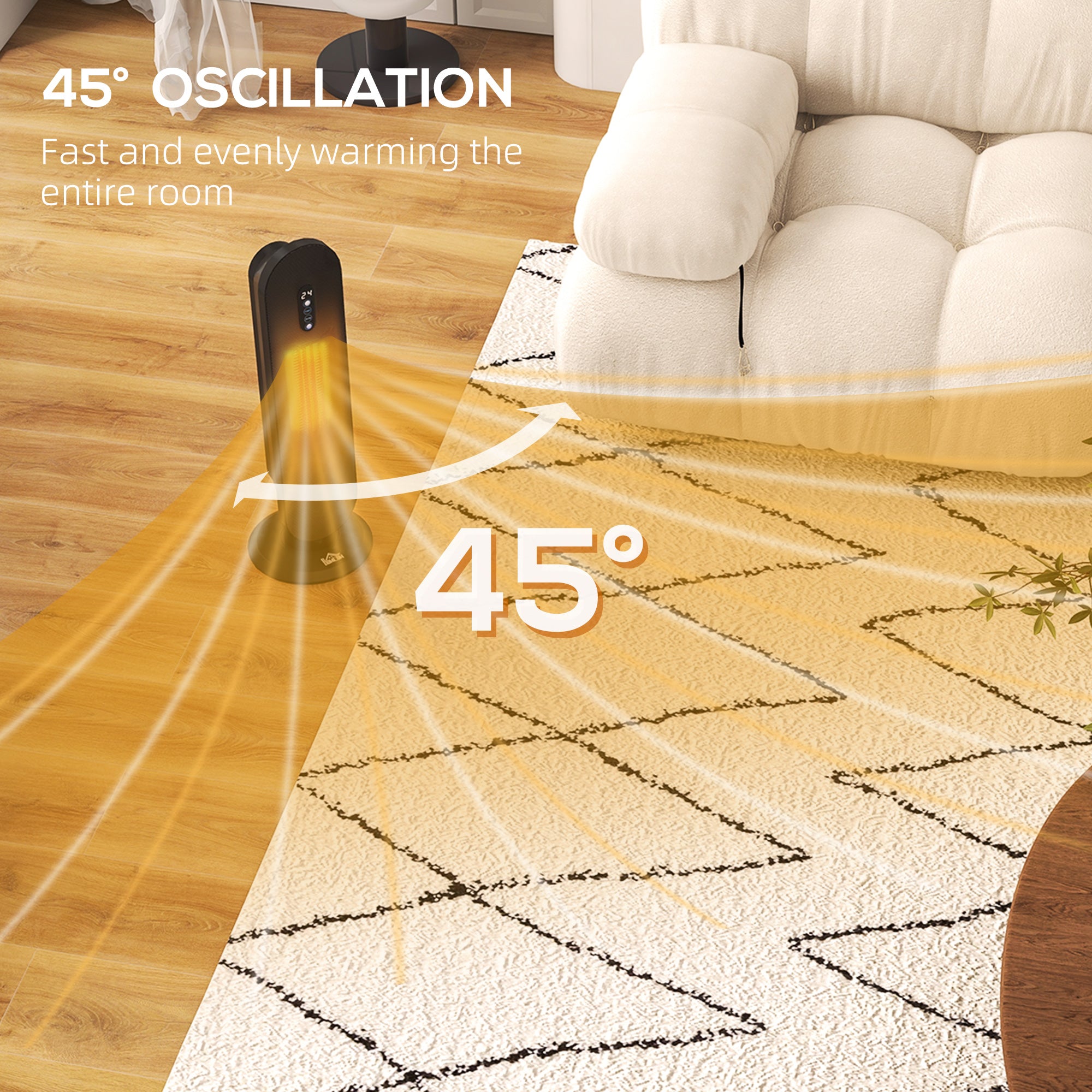 HOMCOM 45\'c2\'b0 Oscillating Ceramic Space Heater, with Remote - Black
