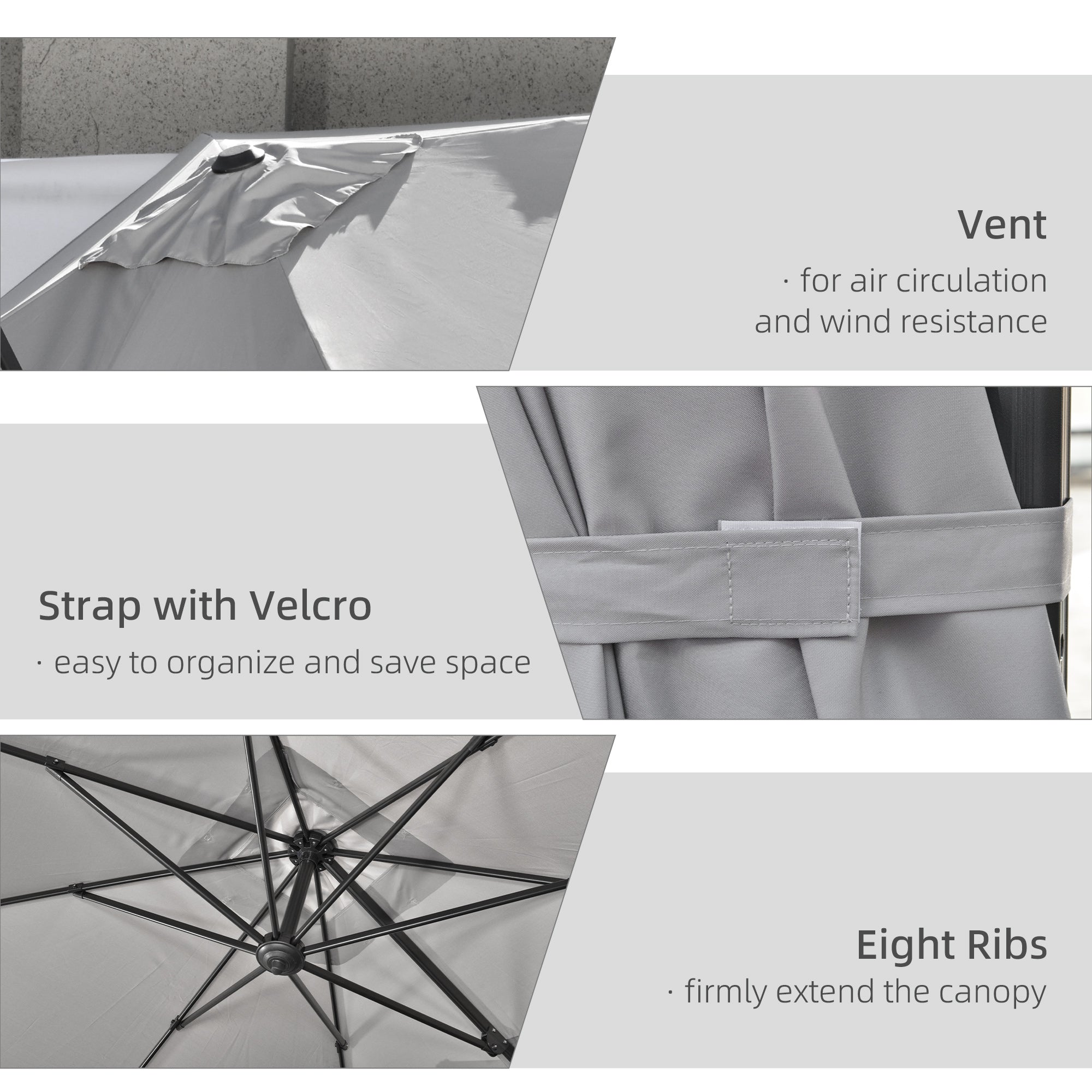 Outsunny 2.7 x 2.7 m Cantilever Parasol, Square Overhanging Umbrella with Cross Base, Crank Handle, Tilt, 360\'c2\'b0 Rotation and Aluminium Frame, Grey