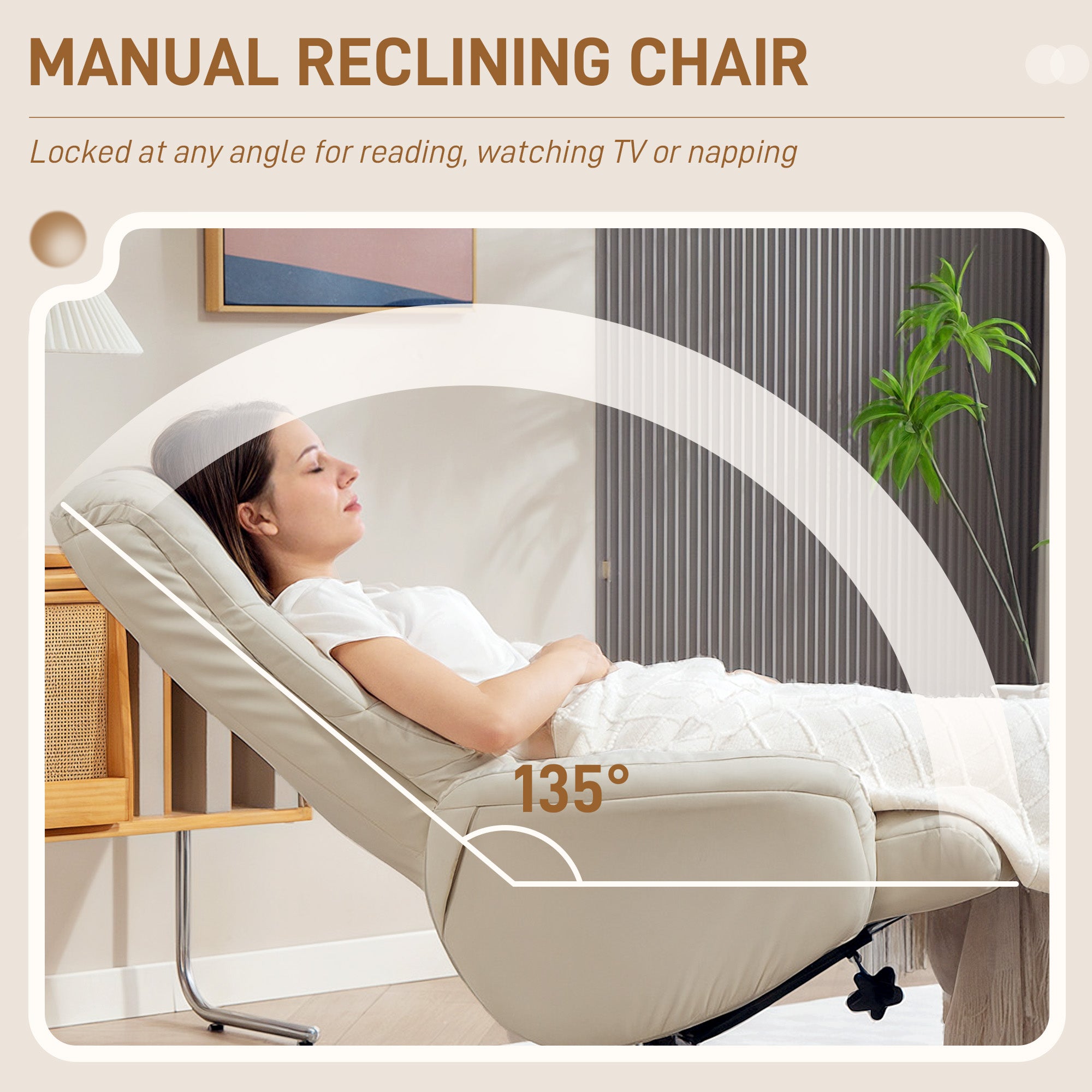 HOMCOM Rocking Recliner Chair with Footstool, PU Leather Recliner Armchair with Wood Base, Upholstered Reclining Chair for Living Room Bedroom, Cream