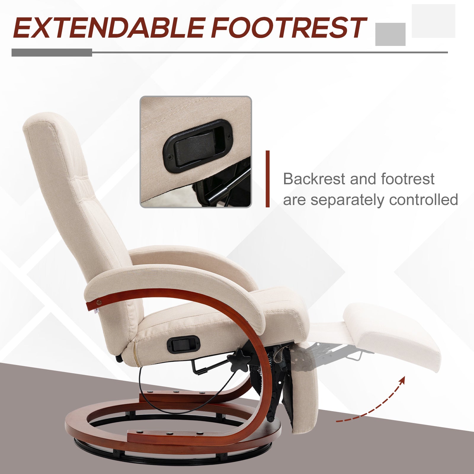 HOMCOM 135\'c2\'b0 Manual Reclining Swivel Chair, with Footrest - Beige