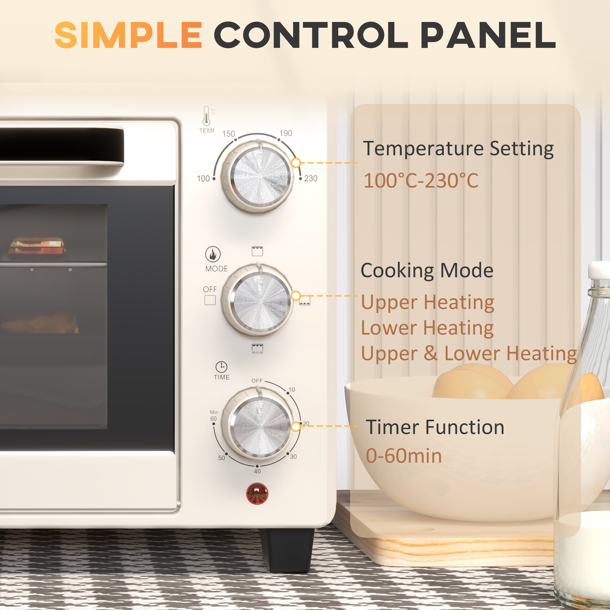 HOMCOM 21L Mini Countertop Oven, 100\'c2\'b0C-230\'c2\'b0C Adjustable Temp - White