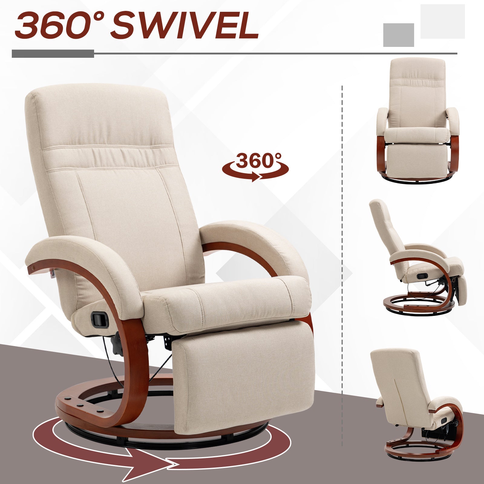 HOMCOM 135\'c2\'b0 Manual Reclining Swivel Chair, with Footrest - Beige