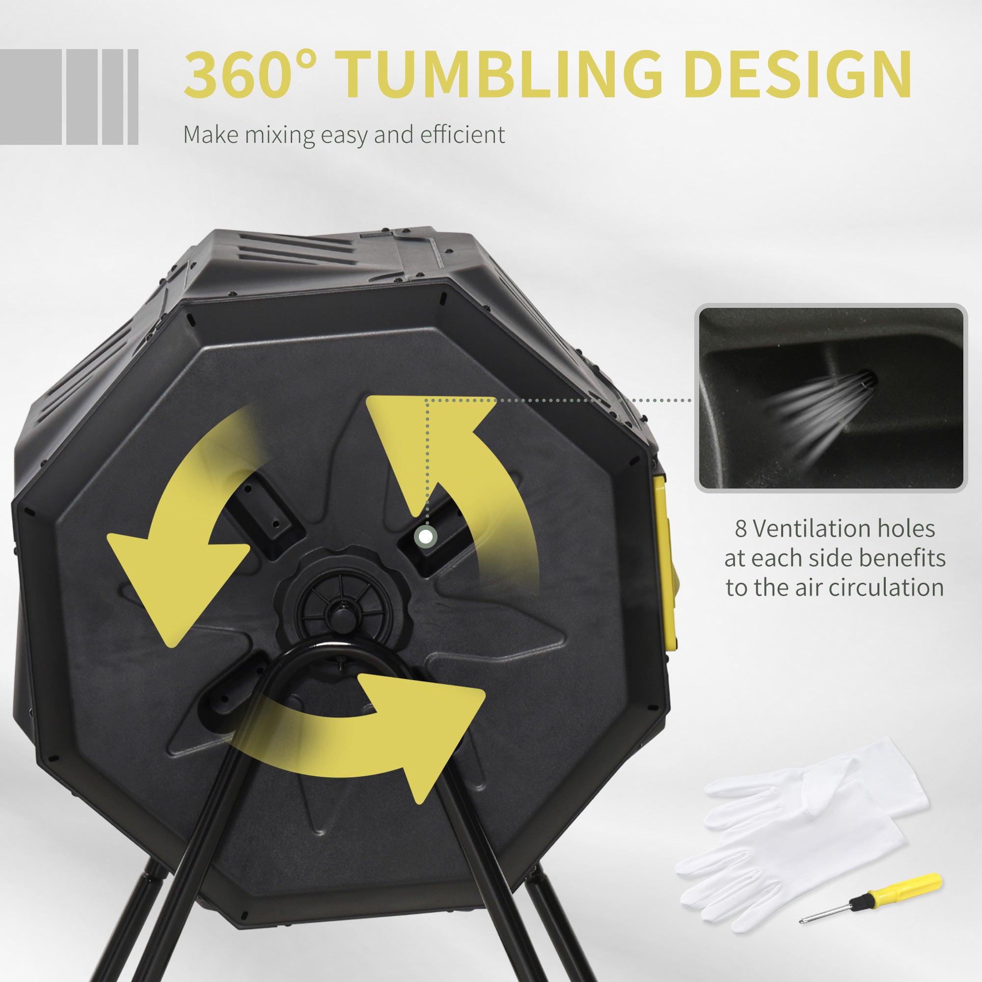 Outsunny 160L 360\'c2\'b0 Rotating Dual Chamber Composter - Yellow