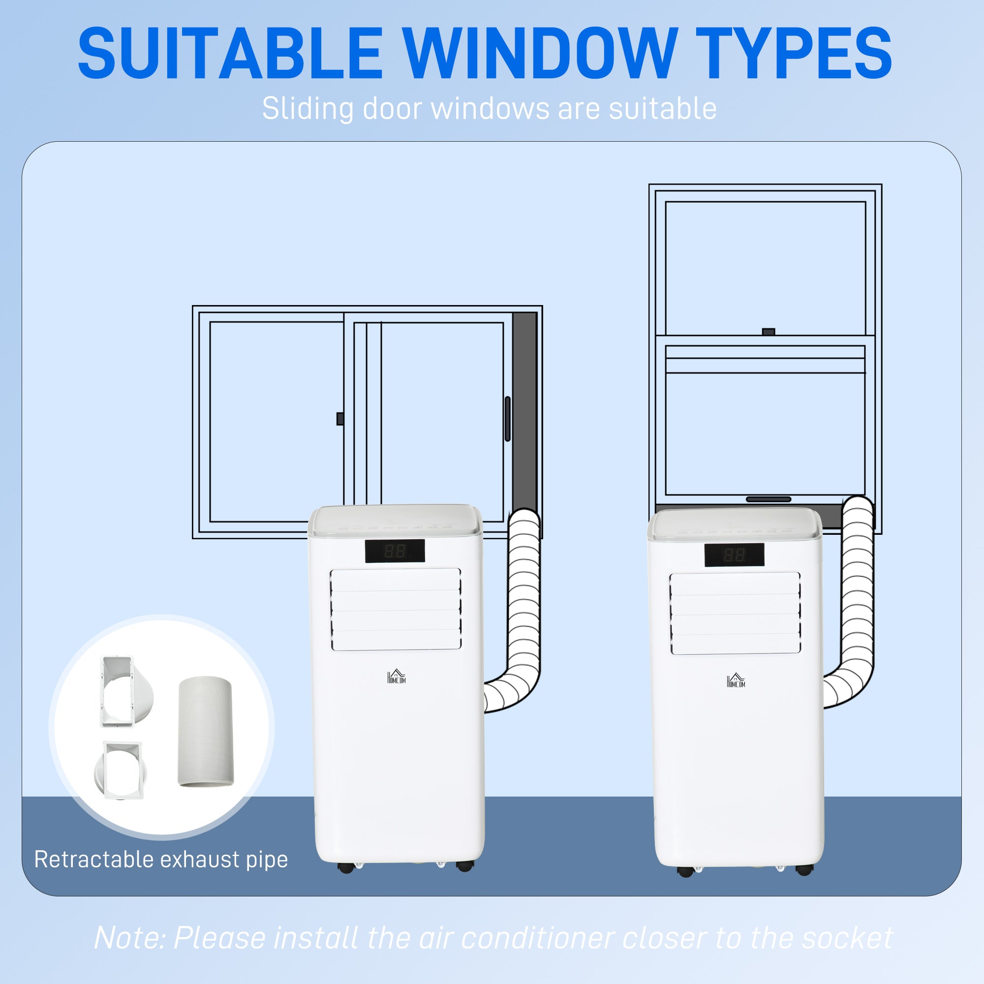 HOMCOM 10000 BTU Air Conditioning Unit, 3-in-1 Portable Air Conditioner, Dehumidifier, Cooling Fan with Remote Control, LED Display, 2 Speeds, 24H Timer, Window Venting Kit, 22m\'c2\'b2