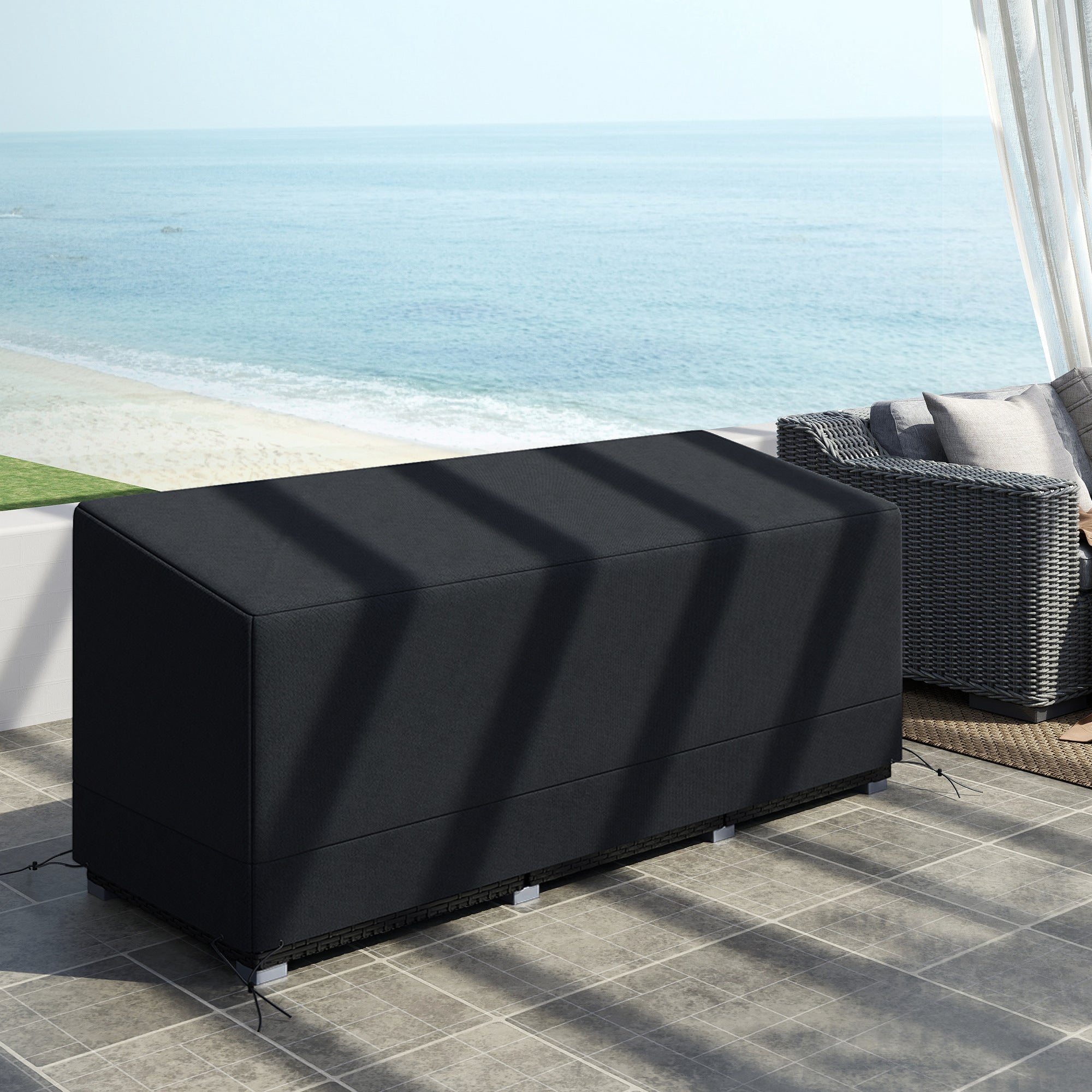 Outsunny Rectangular Patio Furniture Cover for 3 Seater Sofa Bistro Set, Water UV Resistant Protection 600D Oxford Fabric Rattan Lounge Clean Cover, 190 x 72 x 76cm, Black
