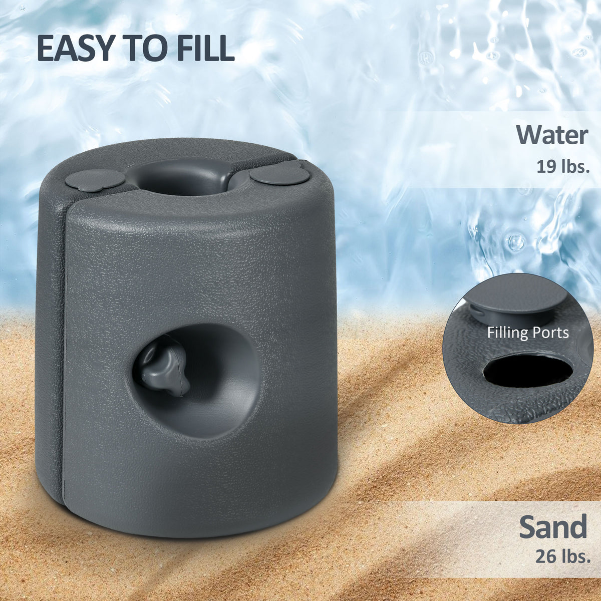 Outsunny HDPE Tent Weights Set of 4, Canopy Weights, Fill with Water or Sand, 48KG