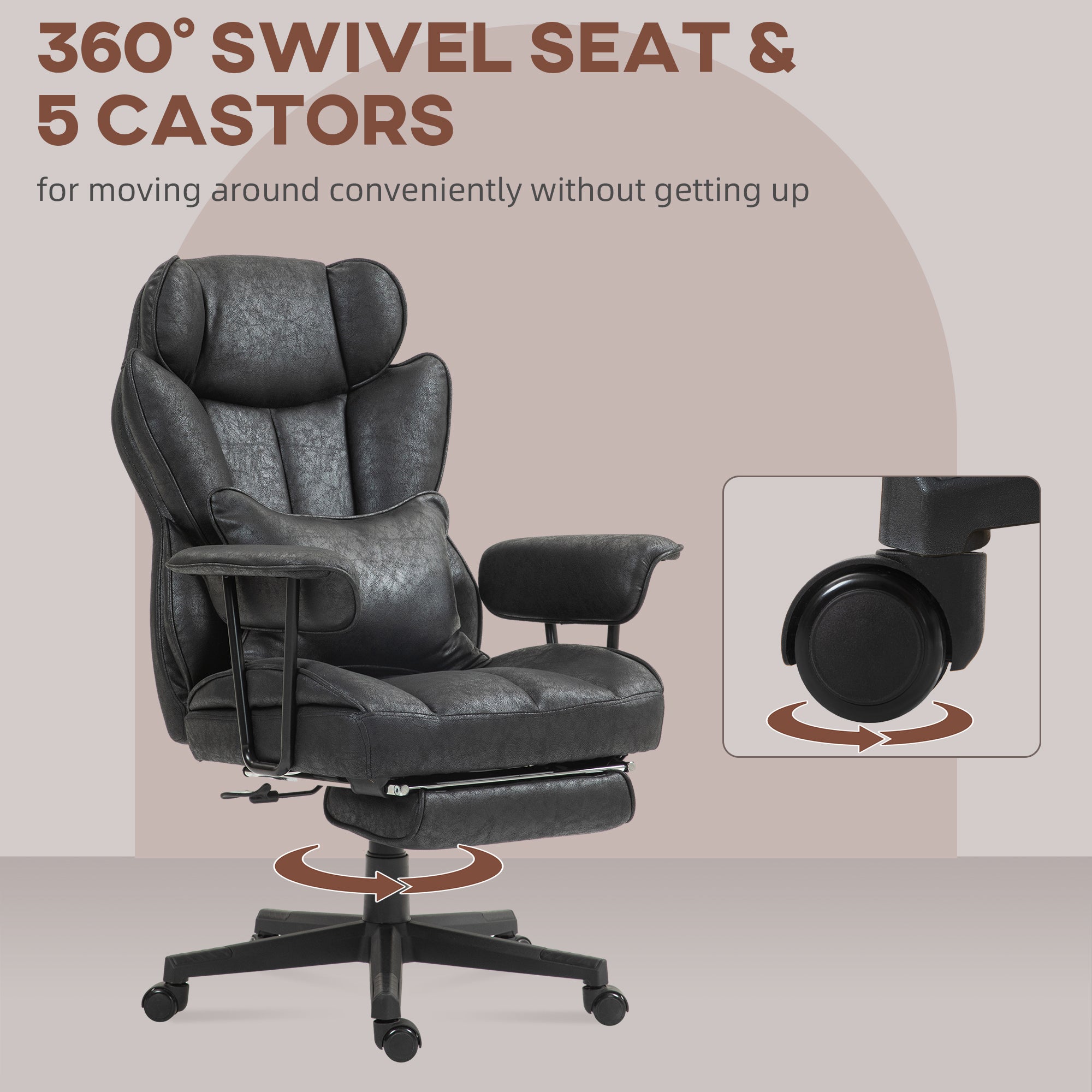 HOMCOM Office Chair with 6 Point Massage and Heat, Ergonomic Desk Chair with Foot Rest, Lumbar Support, Reclining Function and Wide Seat, Height-Adjustable High Back Swivel Rolling for Home, Black