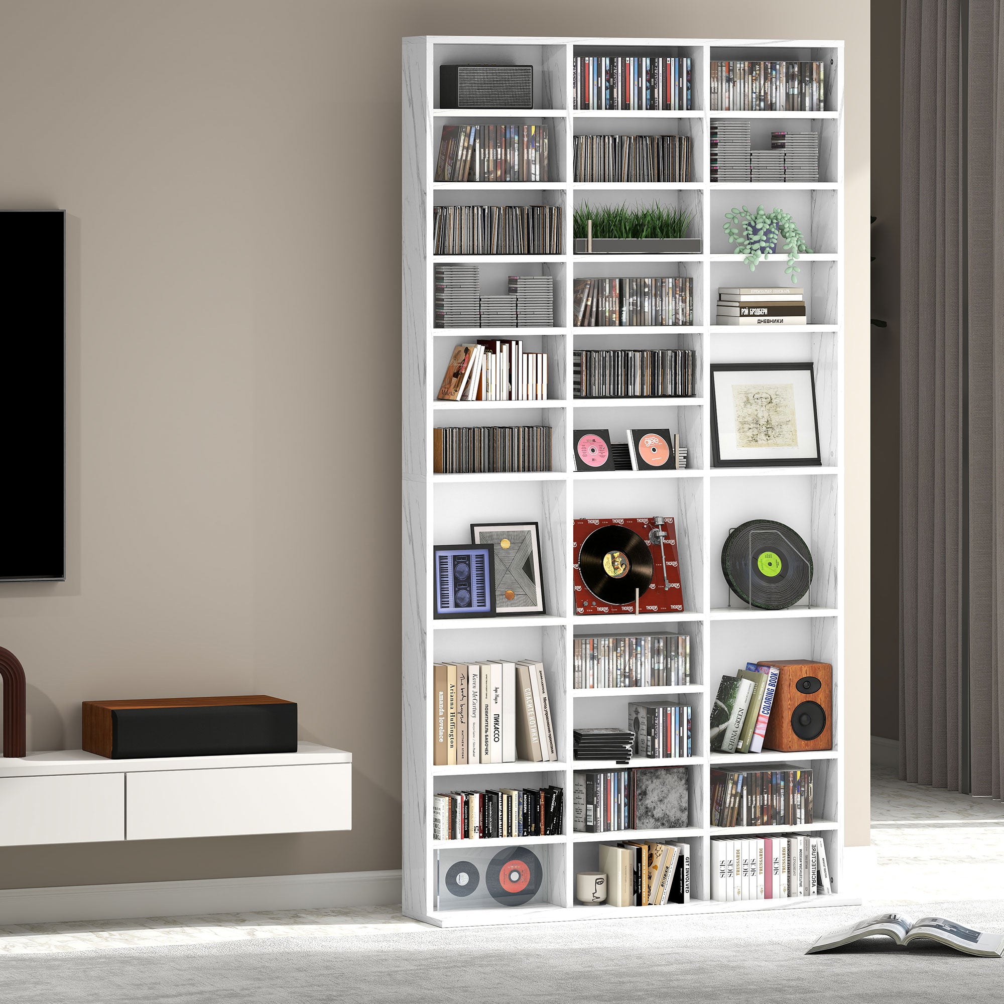 HOMCOM CD Storage Unit with Adjustable Shelves, 102 x 195 cm, Marble Effect