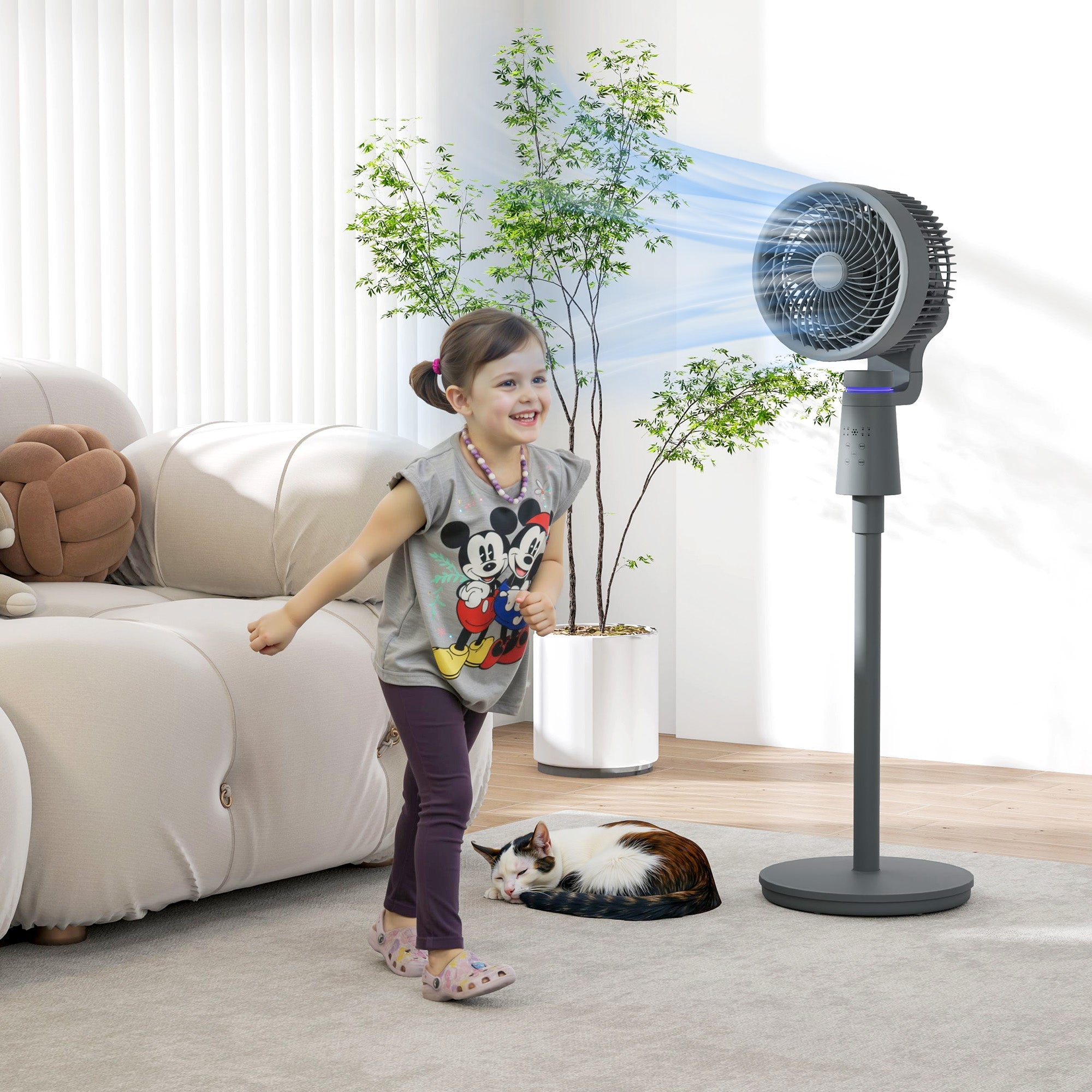 HOMCOM Pedestal Air Circulation Fan with Oscillating, Light Off, Grey