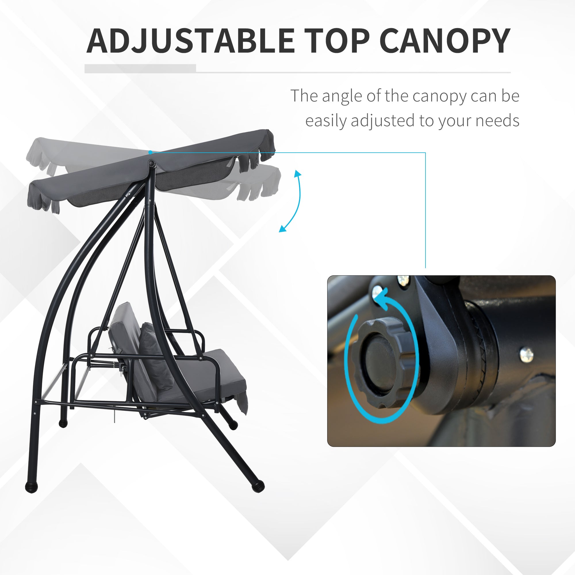 Outsunny Outdoor 2-in-1 Swing Chair Lounger 3 Seater Garden Swing Seat Bed Convertible Tilt Canopy W/ Cushion, Dark Grey