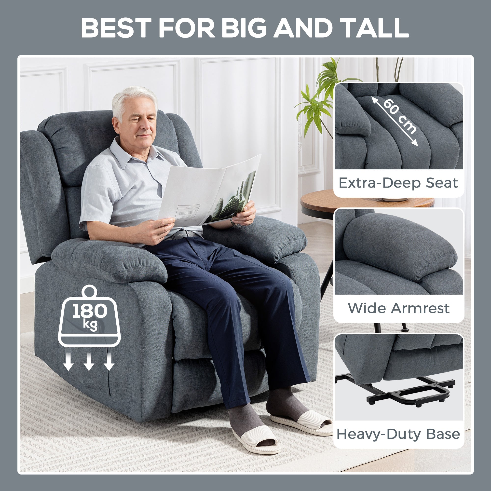 HOMCOM Power Lift Recliner Chair with Massage, Overstuffed Lift Chair for Elderly with Footrest, Remote and Side Pocket, Grey