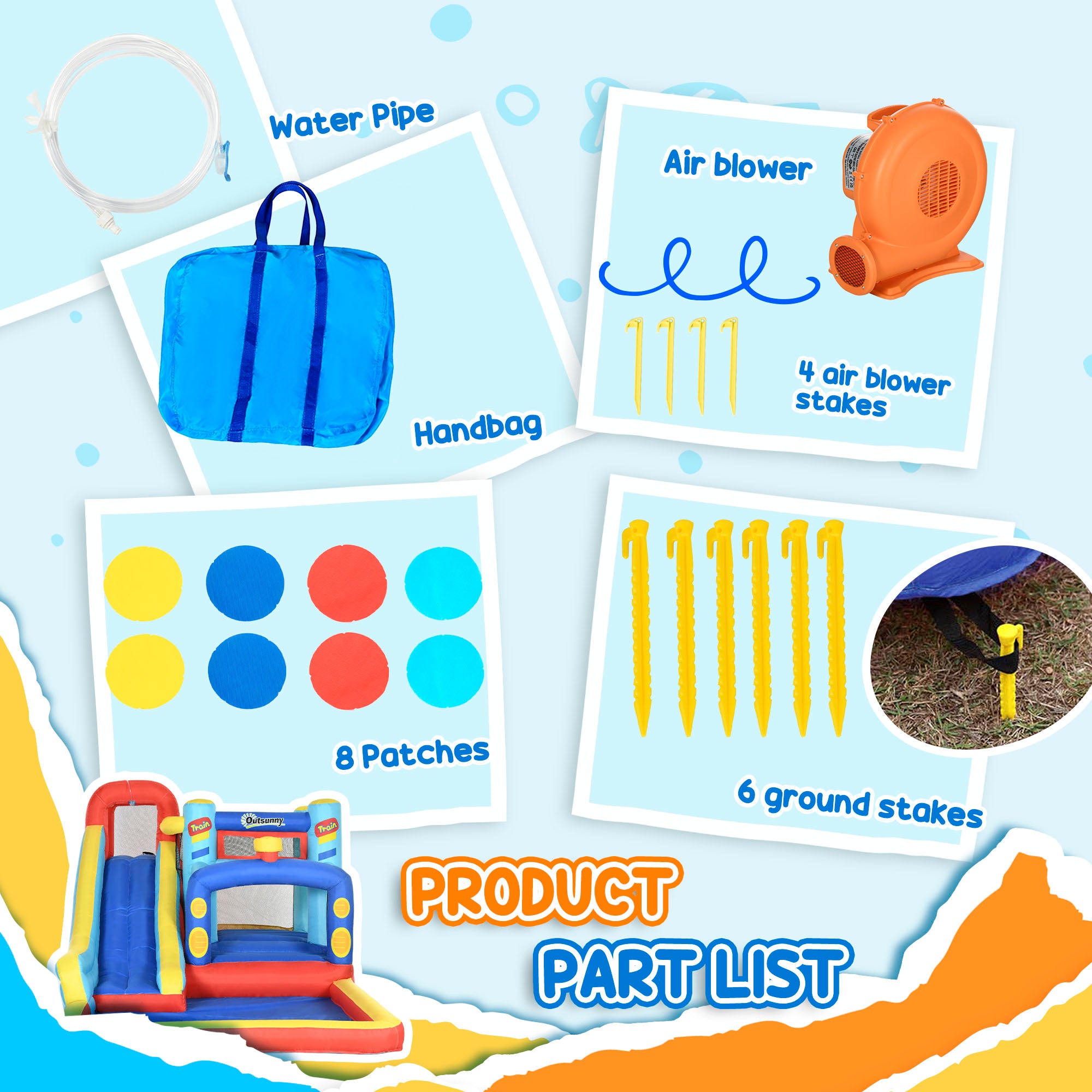 Outsunny 4 in 1 Bouncy Castle, with Slide, Pool, Trampoline, Climbing Wall, Blower - Multicoloured