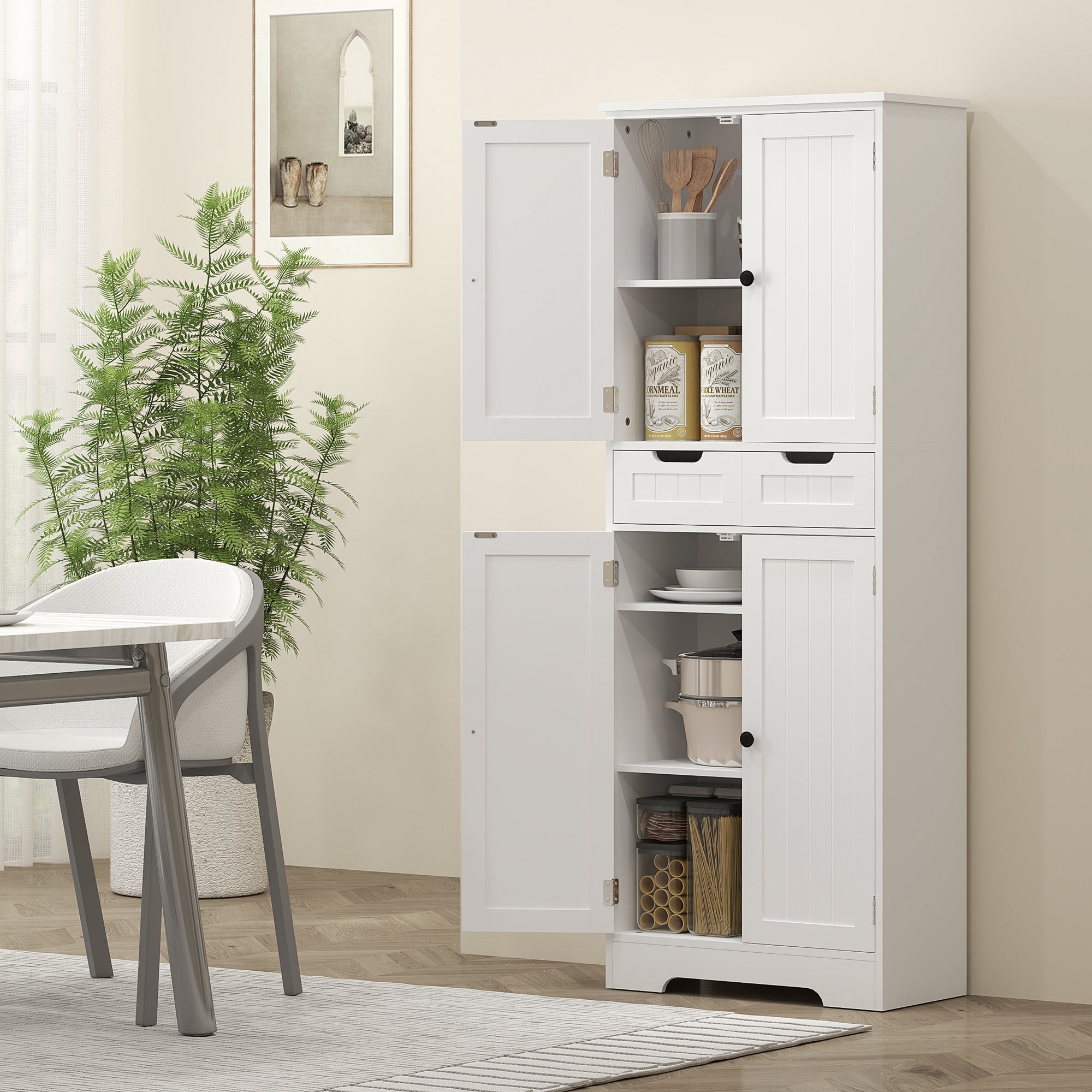 HOMCOM Tall Bathroom Cabinet, Freestanding Storage Cupboard, Bathroom Storage Cabinet with Drawer, Adjustable Shelf and Doors, 60 x 30 x 160 cm, White