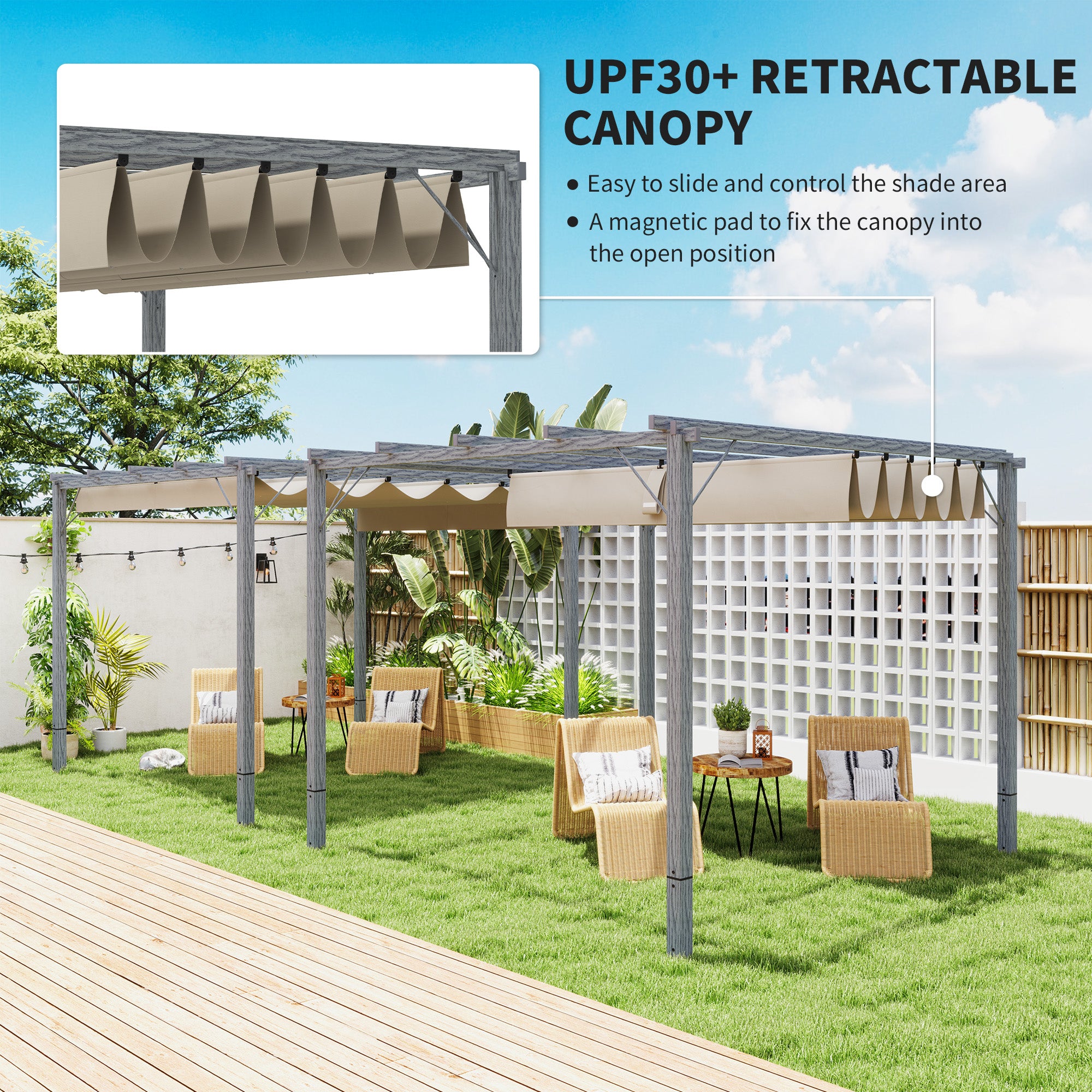 Outsunny 3 x 3 m Retractable Roof Pergola - Grey