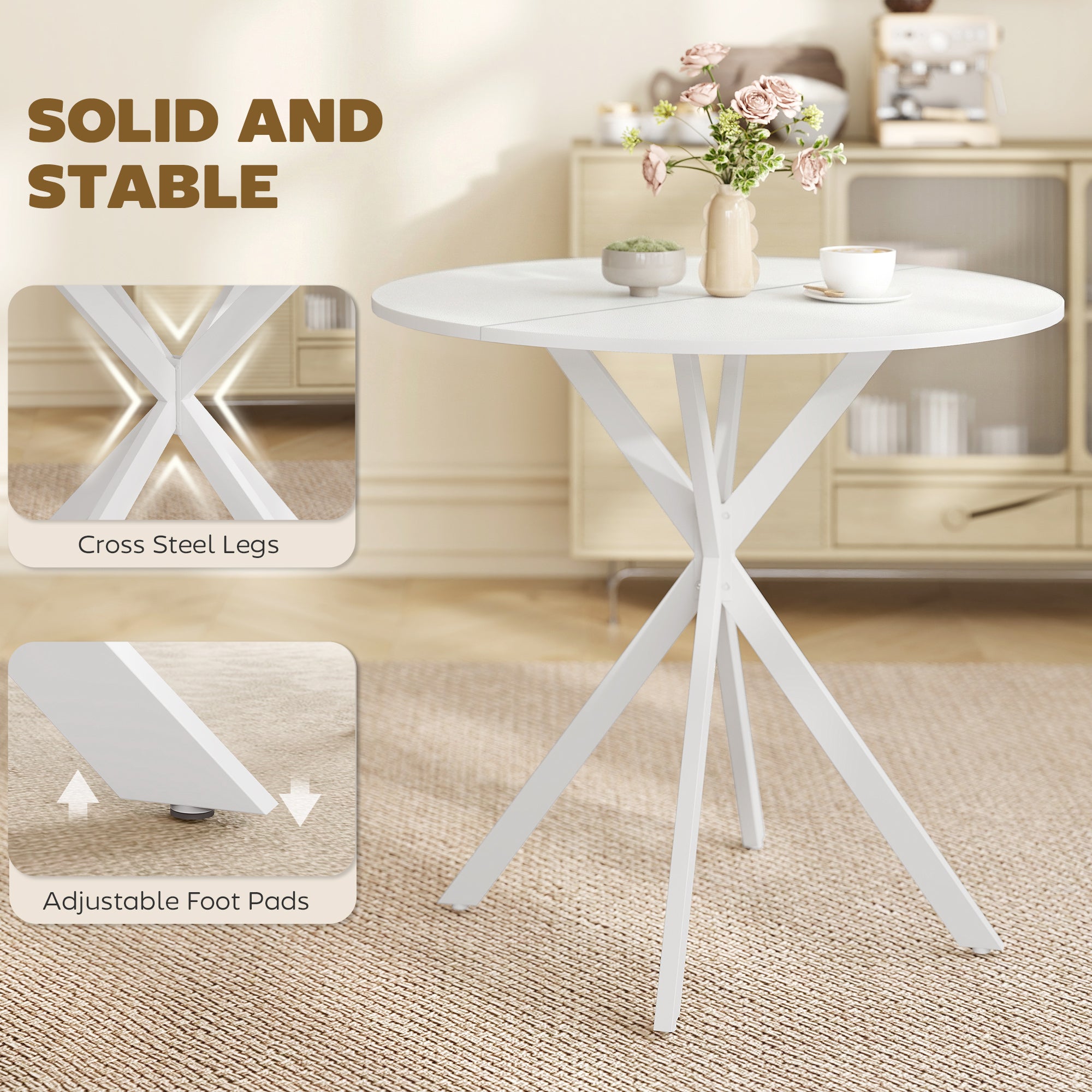 HOMCOM 80cm Industrial Round Dining Table - White