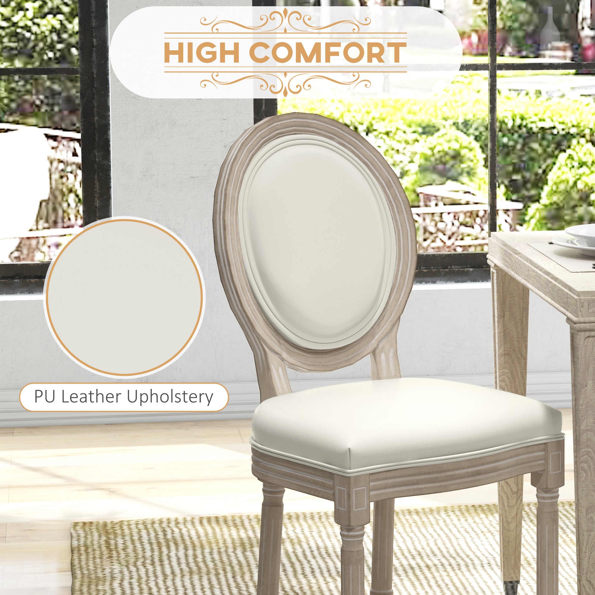 HOMCOM Set of Two French Style Wooden Dining Chairs - Cream White