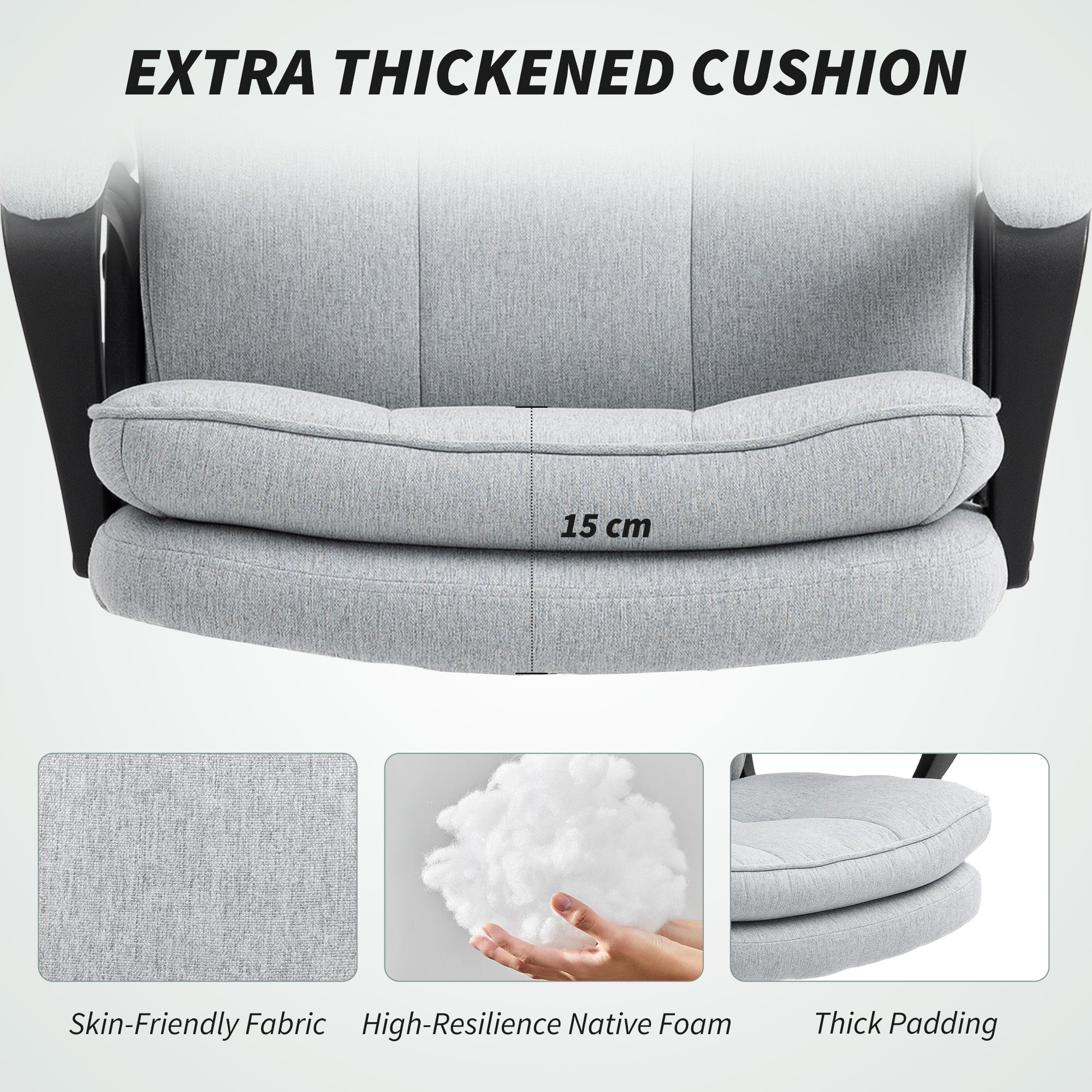 HOMCOM Double Padded Linen-Look Office Chair - Light Grey