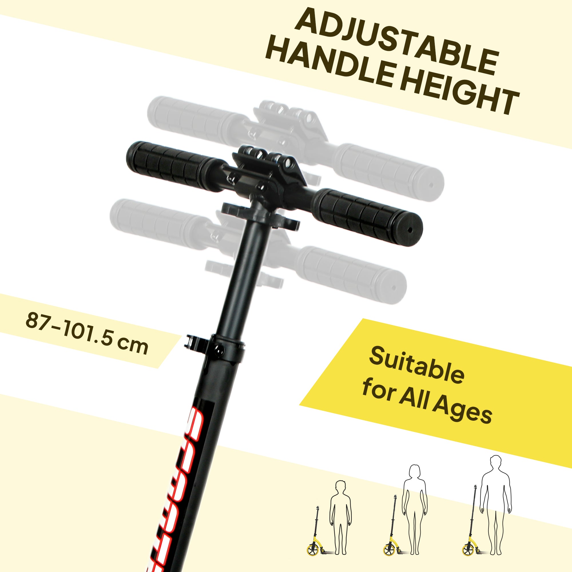 HOMCOM Foldable Kick Scooter with Double Shock Absorption and Big Wheels, Height Adjustable Aluminium Frame Big Wheel Scooter for 14+ Teens Adult - Yellow