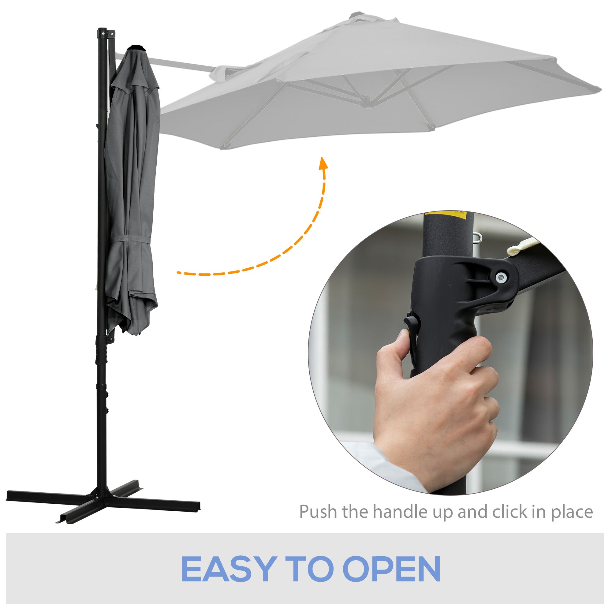 Outsunny 2.5M Garden Cantilever Parasol, Offset Roma Patio Umbrella Hanging Sun Shade Canopy Shelter with 360\'c2\'b0 Rotation and Cross Base, Dark Grey