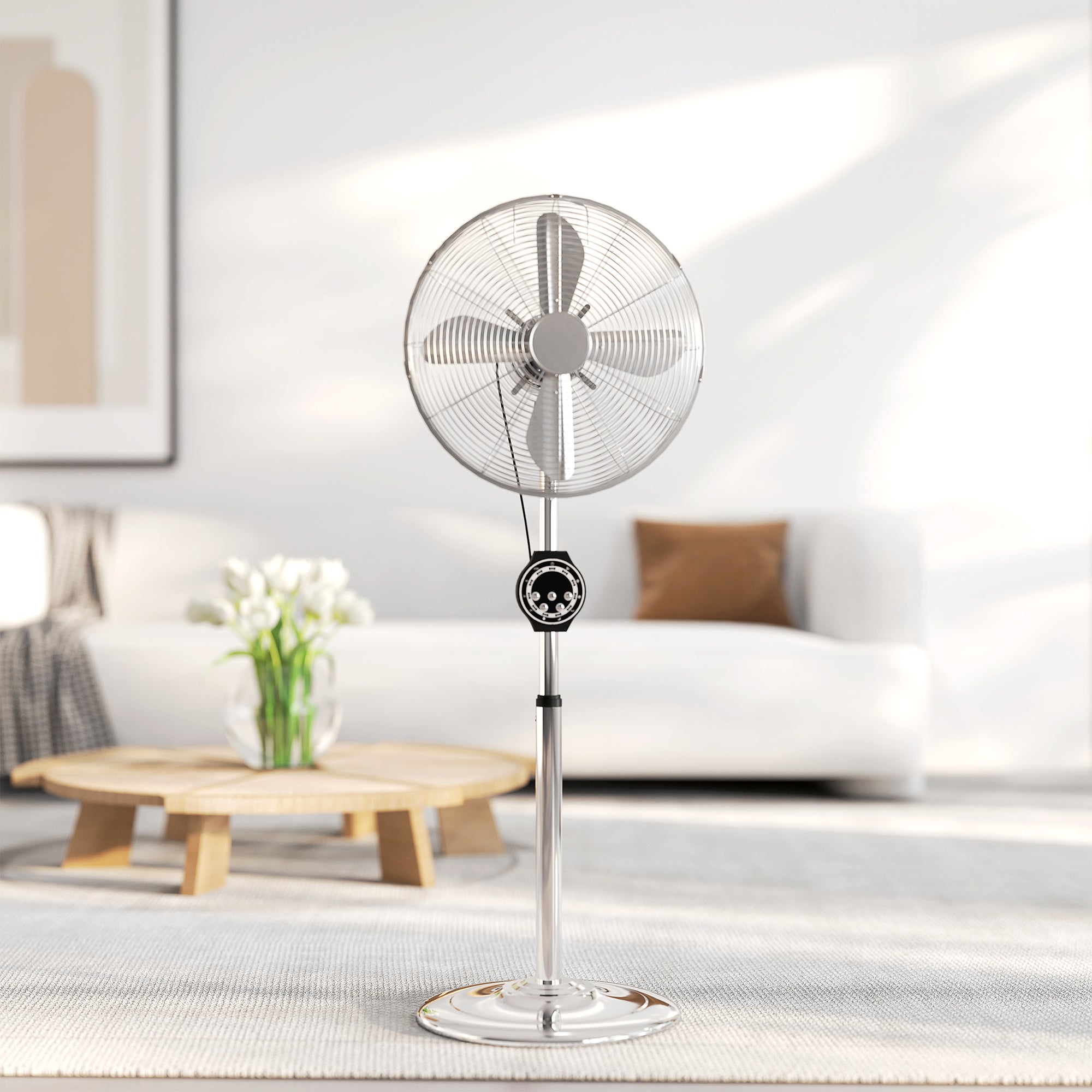 HOMCOM 18" Metal Pedestal Fan with Oscillating, Adjustable Height - Silver Tone
