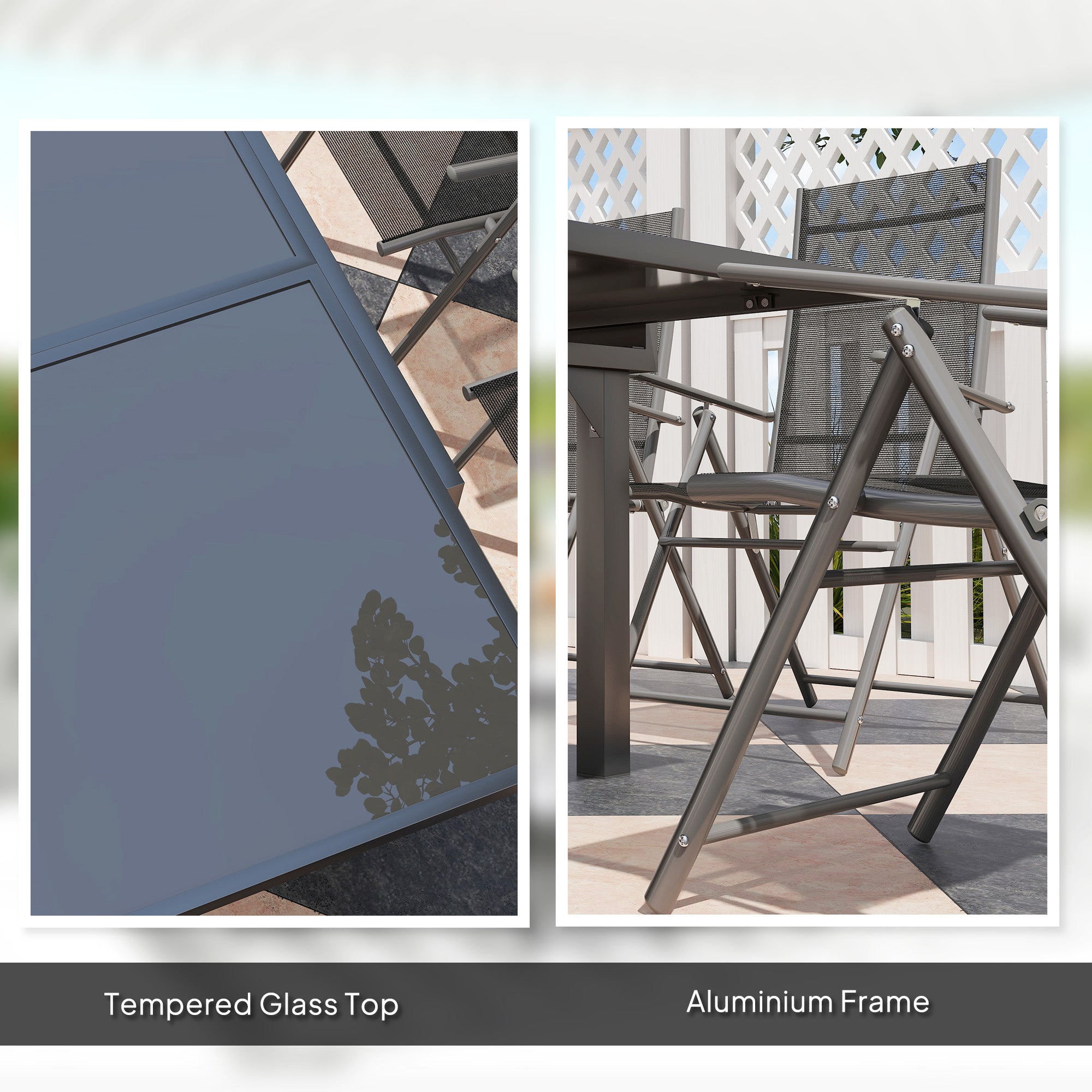 Outsunny 7 Piece Outdoor Dining Set with Extendable Table and 6 Folding Chairs for Patio, Balcony, Deck, Grey