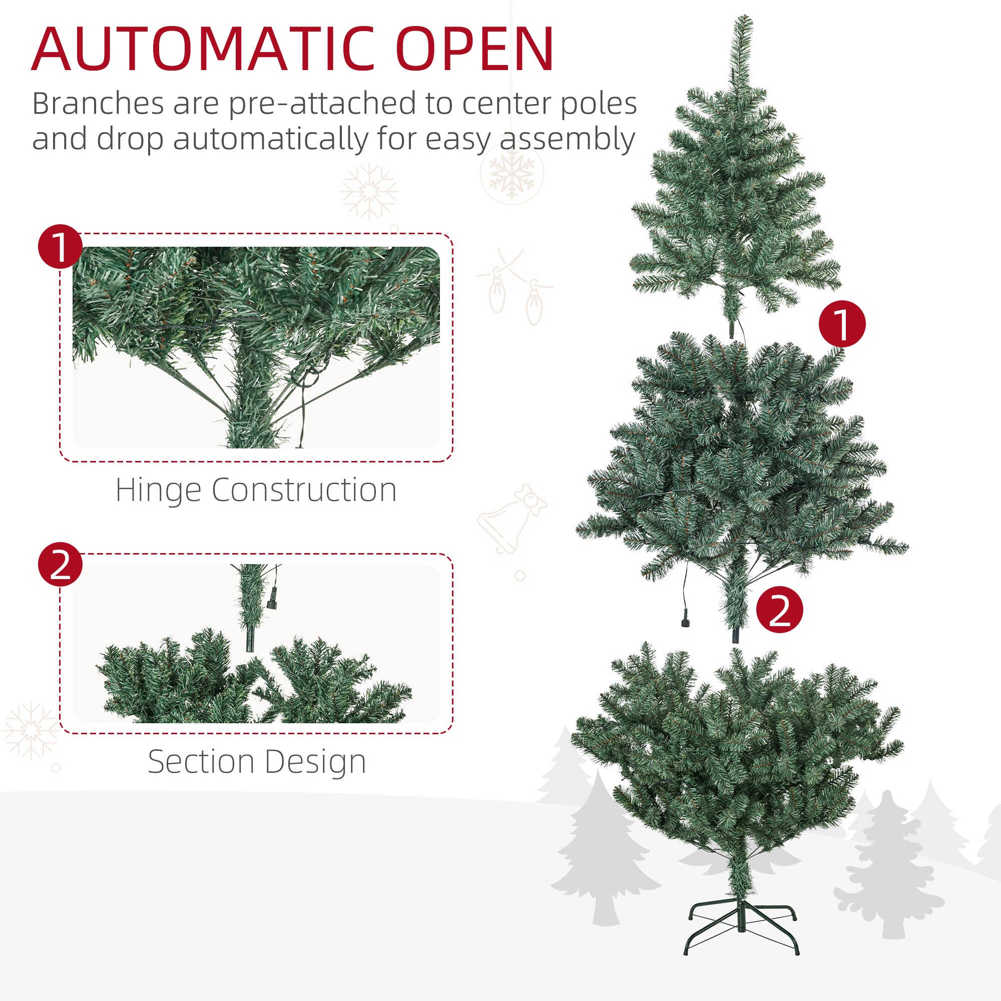 HOMCOM 6' Artificial Prelit Christmas Trees Holiday D\'c3\'a9cor with Warm White LED Lights, Decoration, Banner, Tag, Ball