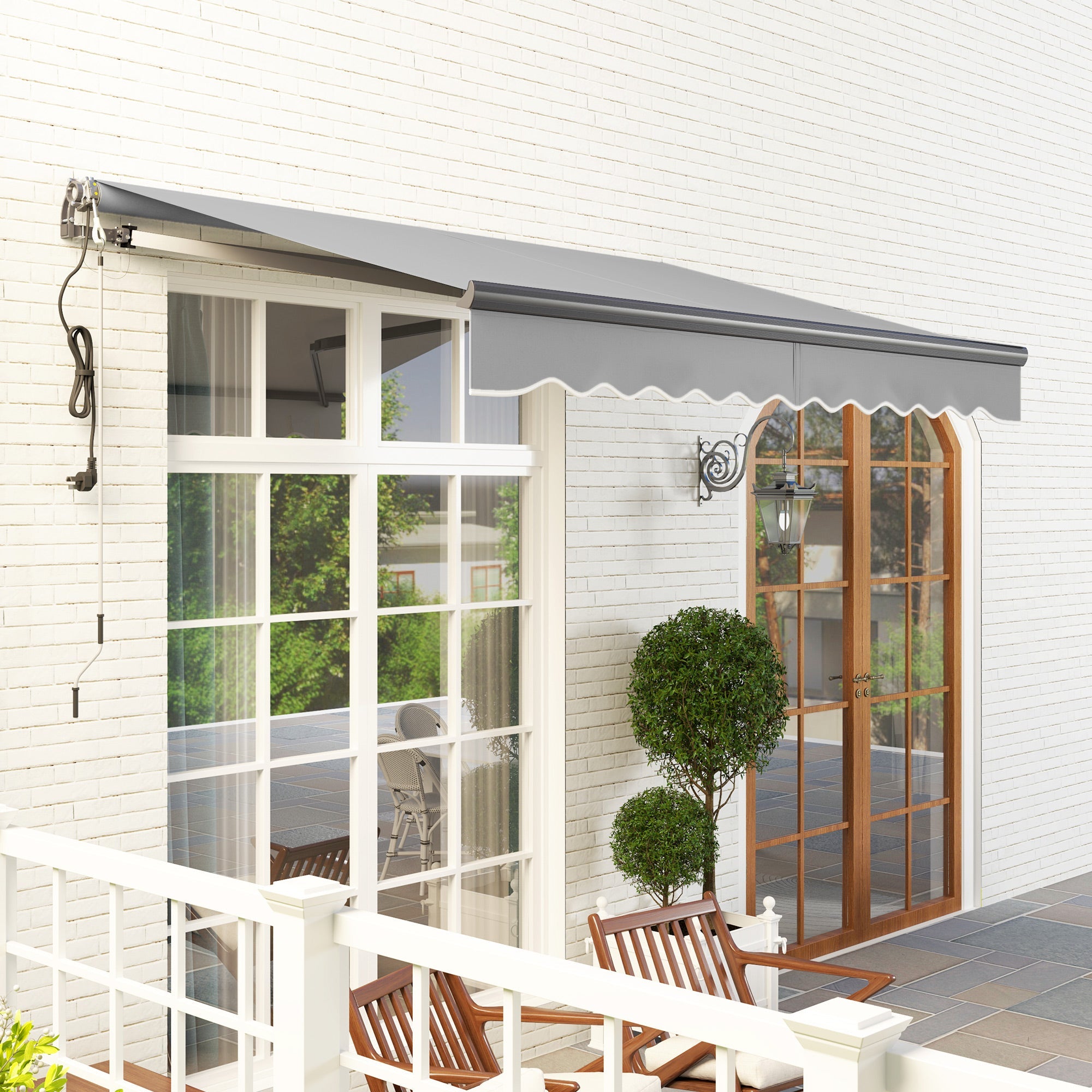 Outsunny 3 x 2.5m Electric Awning with Remote Controller, Aluminium Frame DIY Retractable Awning, UV30+ Sun Shade Canopy for Garden Patio Deck Door Window, Light Grey