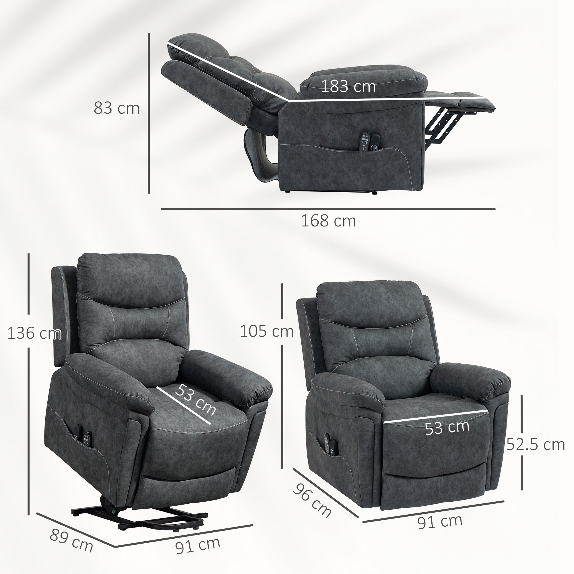 HOMCOM Power Lift Recliner Chair with Vibration Massage, Heat, USB - Grey