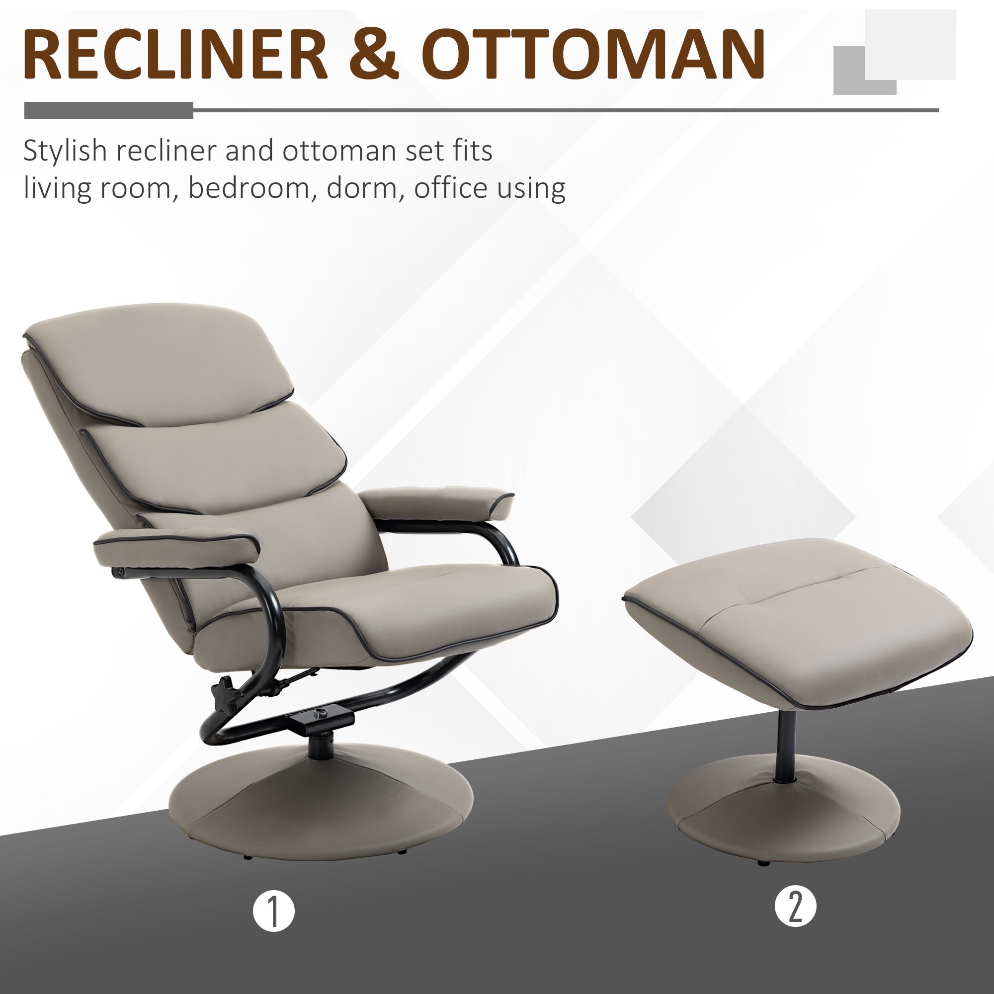 HOMCOM Recliner Chair with Ottoman 360\'c2\'b0 Swivel Faux Leather High Back Armchair w/ Footrest Stool for Home Office