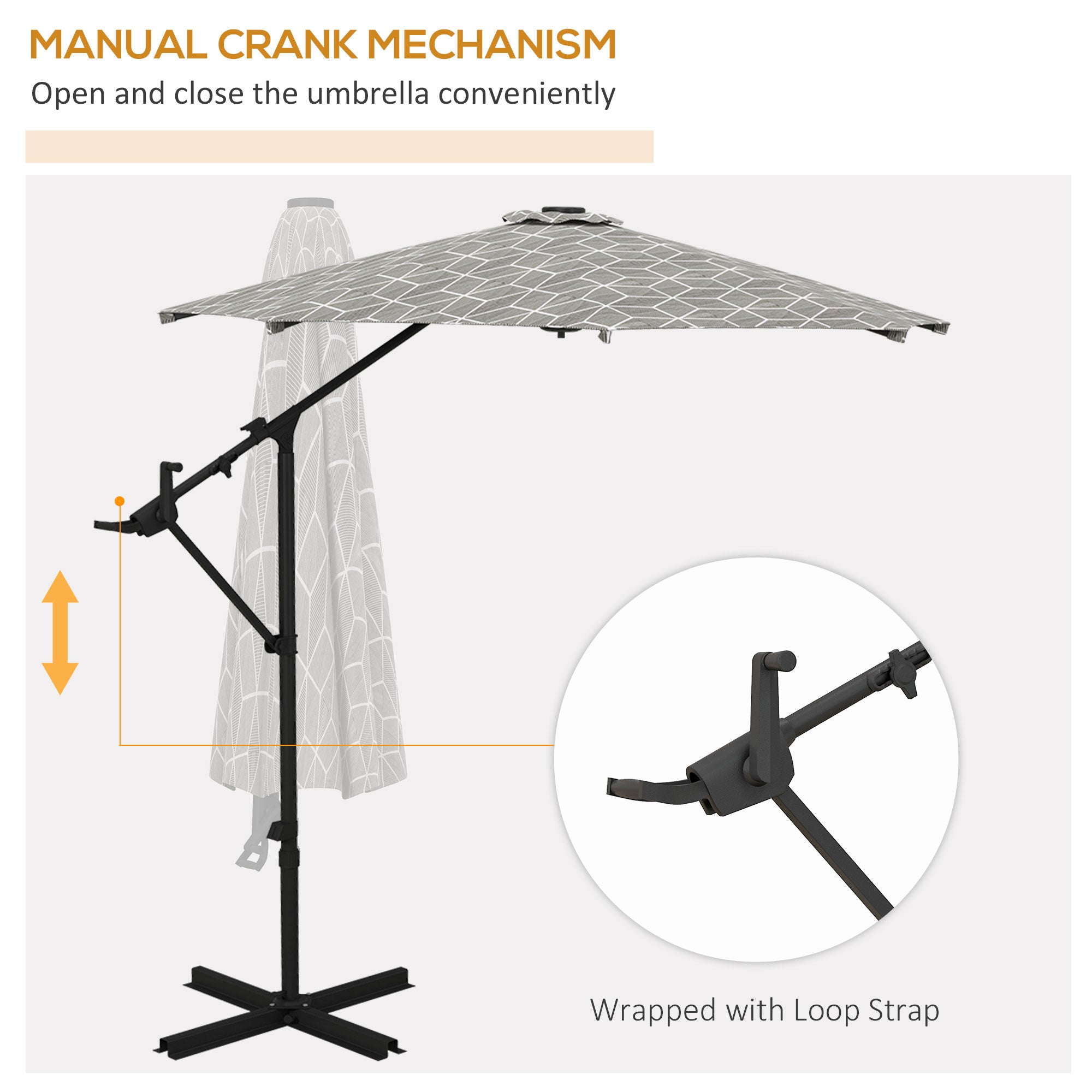 Outsunny 3(m) Convertible Cantilever Parasol and Centre-post Garden Parasol with Cross Base, 360\'c2\'b0 Rotation Banana Parasol with Crank Handle and 8 Ribs, Hanging Patio Umbrella, Black and White