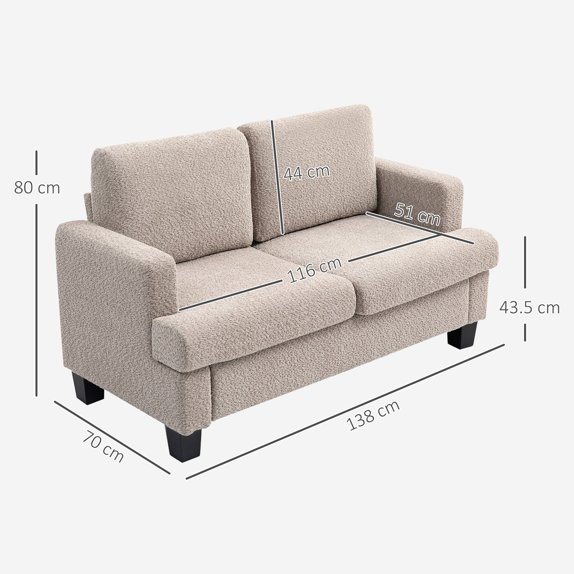 HOMCOM 2 Seater Sofa, Loveseat Sofa with Removable Back Cushions, Chenille Fabric Small Couch Settee with S-springs for Living Room, Bedroom, Home Office, Light Brown
