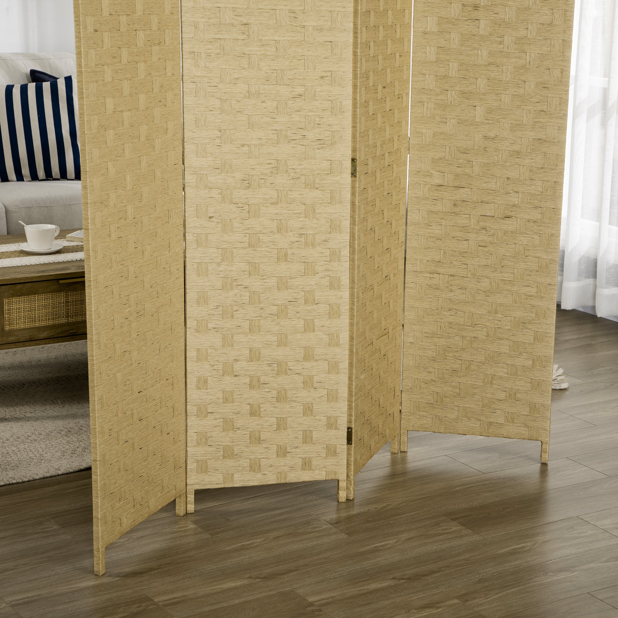 HOMCOM 4-Panel Room Dividers, Wave Fibre Freestanding Folding Privacy Screen Panels, Partition Wall Divider for Indoor Bedroom Office, 170\'c2\'a0cm, Brown