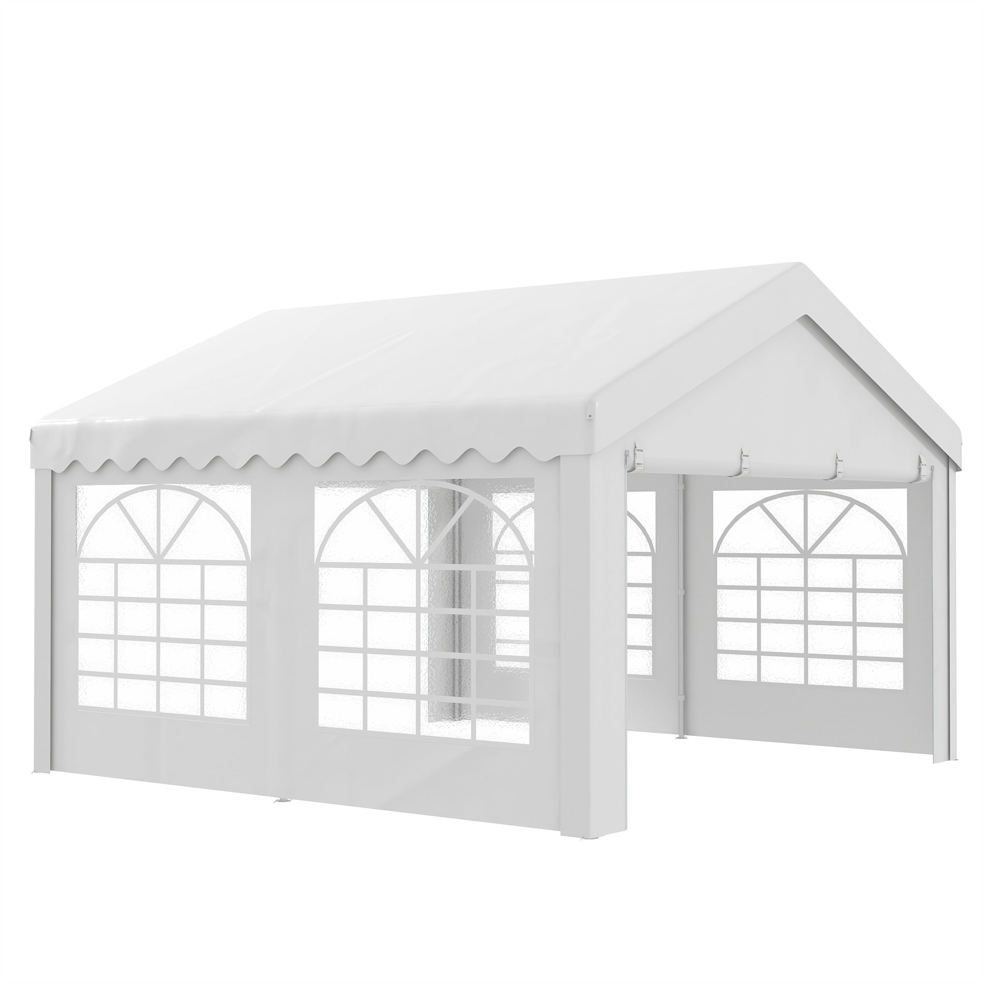 Outsunny 4m x 4m Marquee Party Tent Wedding Canopy, Pop Up Gazebo with Sidewalls, Doors, Windows, Galvanised Garden Gazebo for Parties Events, White