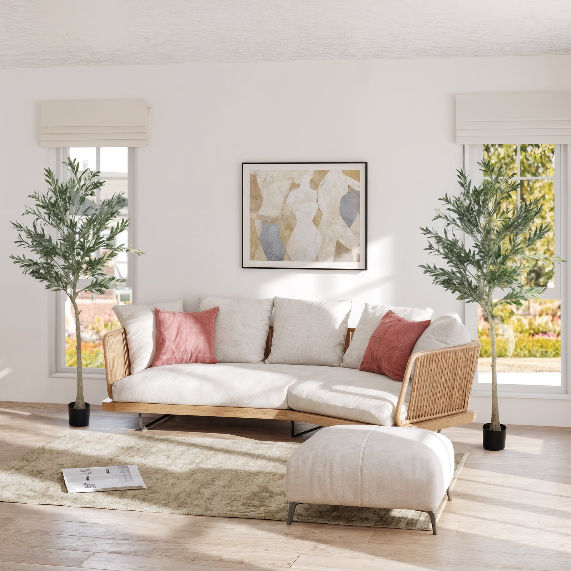 HOMCOM Set of 2 6ft/ 180cm Decorative Artificial Plant, Silk Olive Tree with 900 Leaves and 40 Olive Fruits in Pot, Fake Plant for Home, Office, Living Room, Indoor Decor