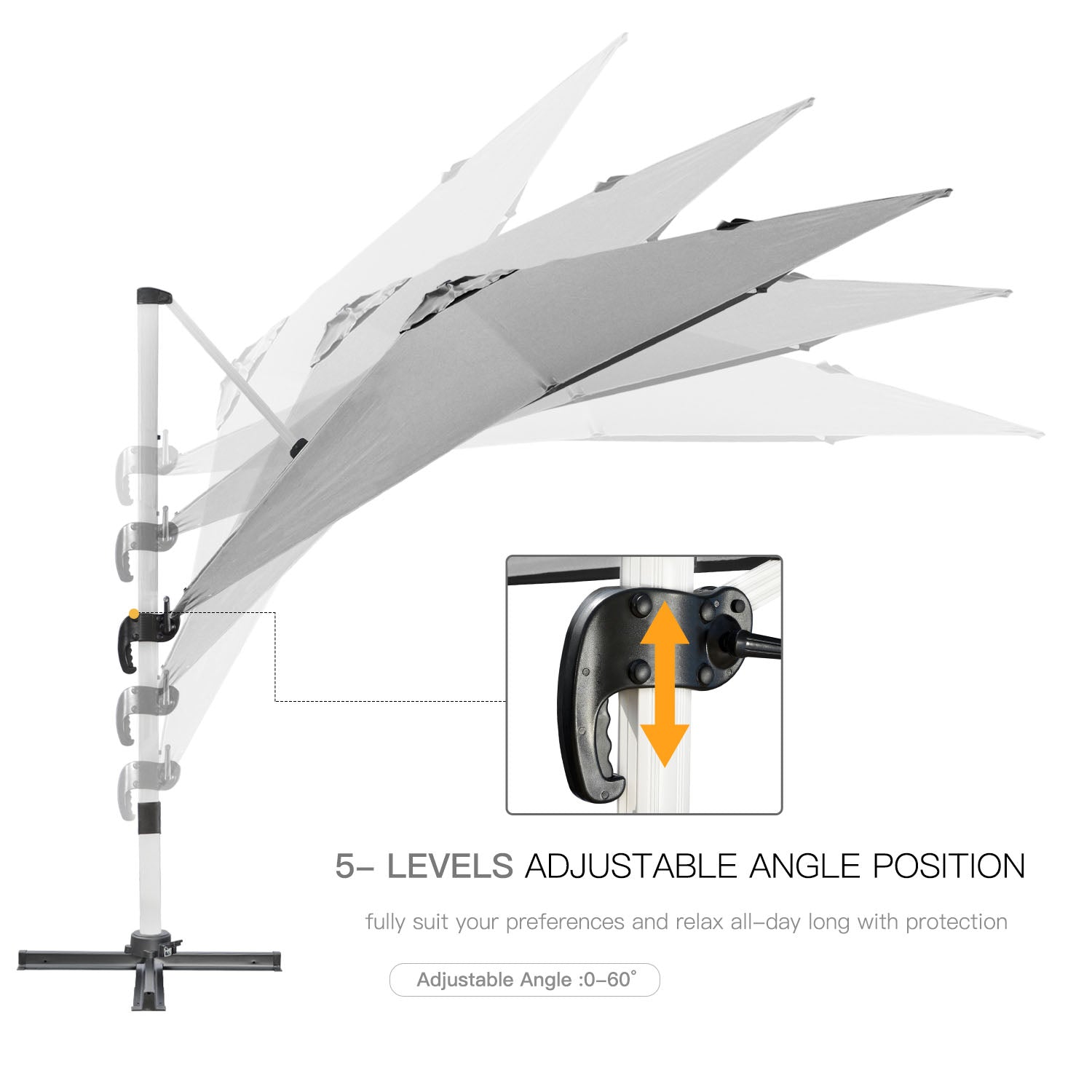 Outsunny 3 x 3(m) Cantilever Roma Parasol, Square Garden Umbrella with Cross Base, Crank Handle, Tilt, 360\'c2\'b0 Rotation and Aluminium Frame, Grey