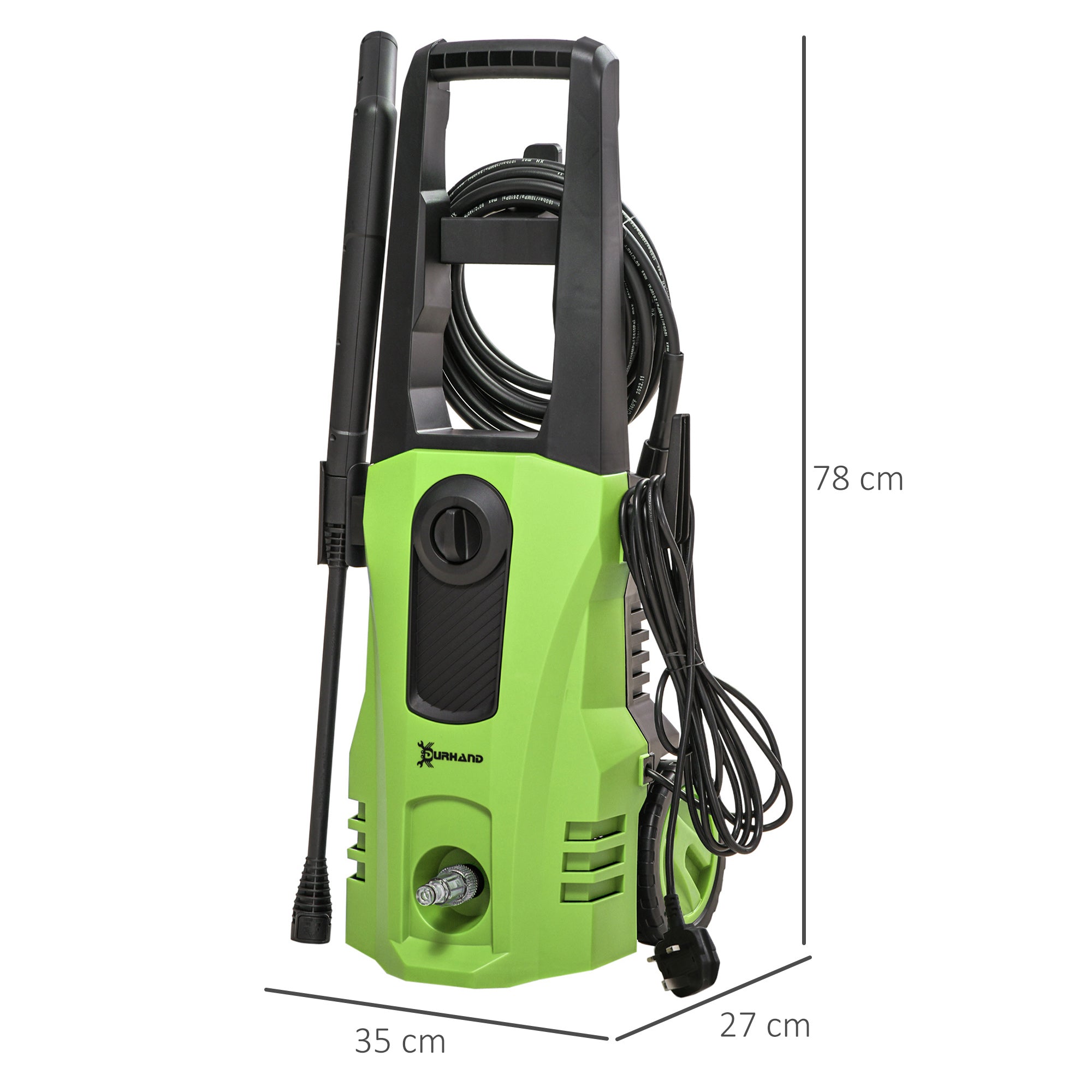 DURHAND 1800W High\'c2\'a0Pressure\'c2\'a0Washer, 150 Bar Pressure, 510 L/h Flow, High-Performance Portable Power Washer Jet Wash Cleaner with 6M Hose, Snow Foam Bottle for Garden, Car, Furniture, Green