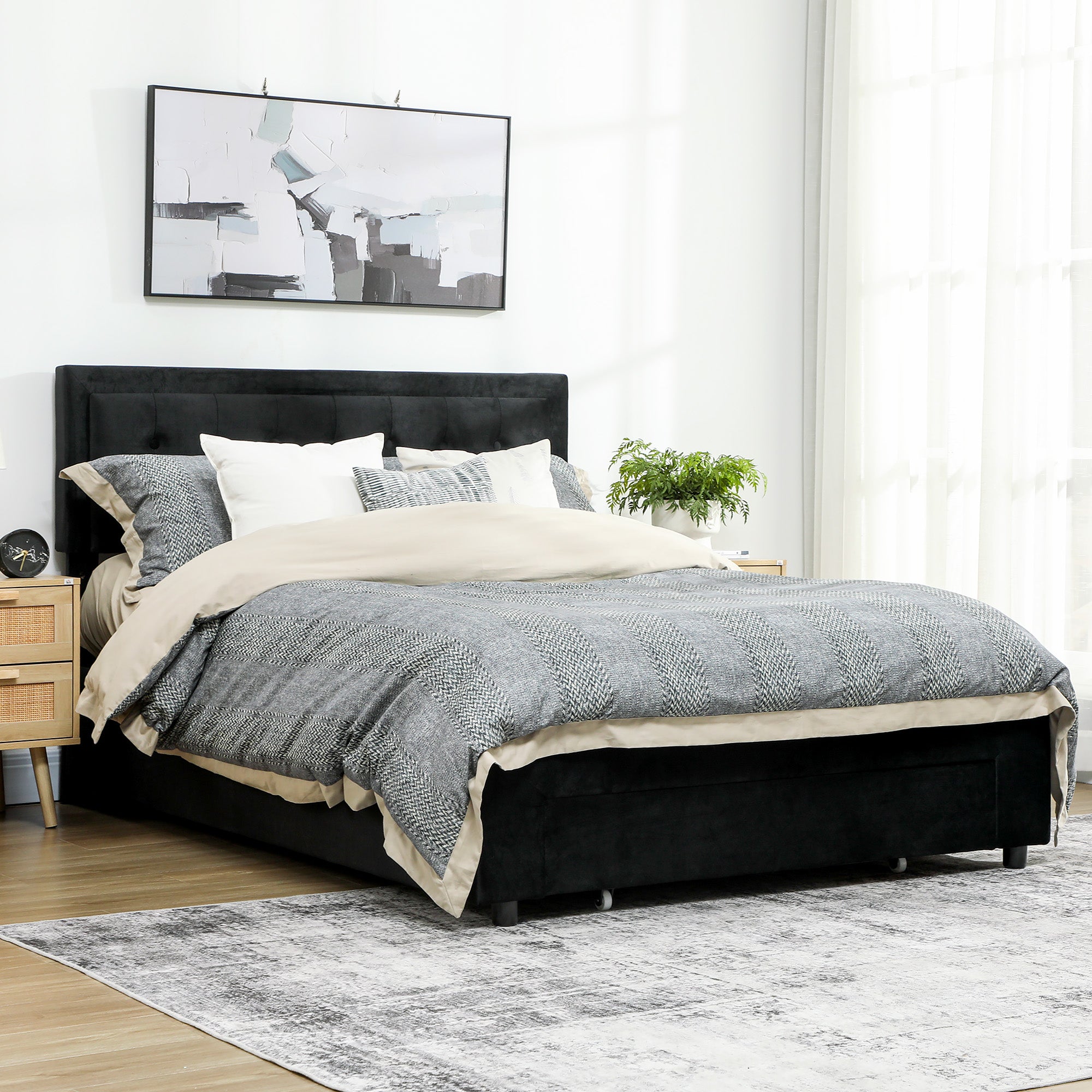 HOMCOM King Size Ottoman Bed Frame, with Front Drawer - Black