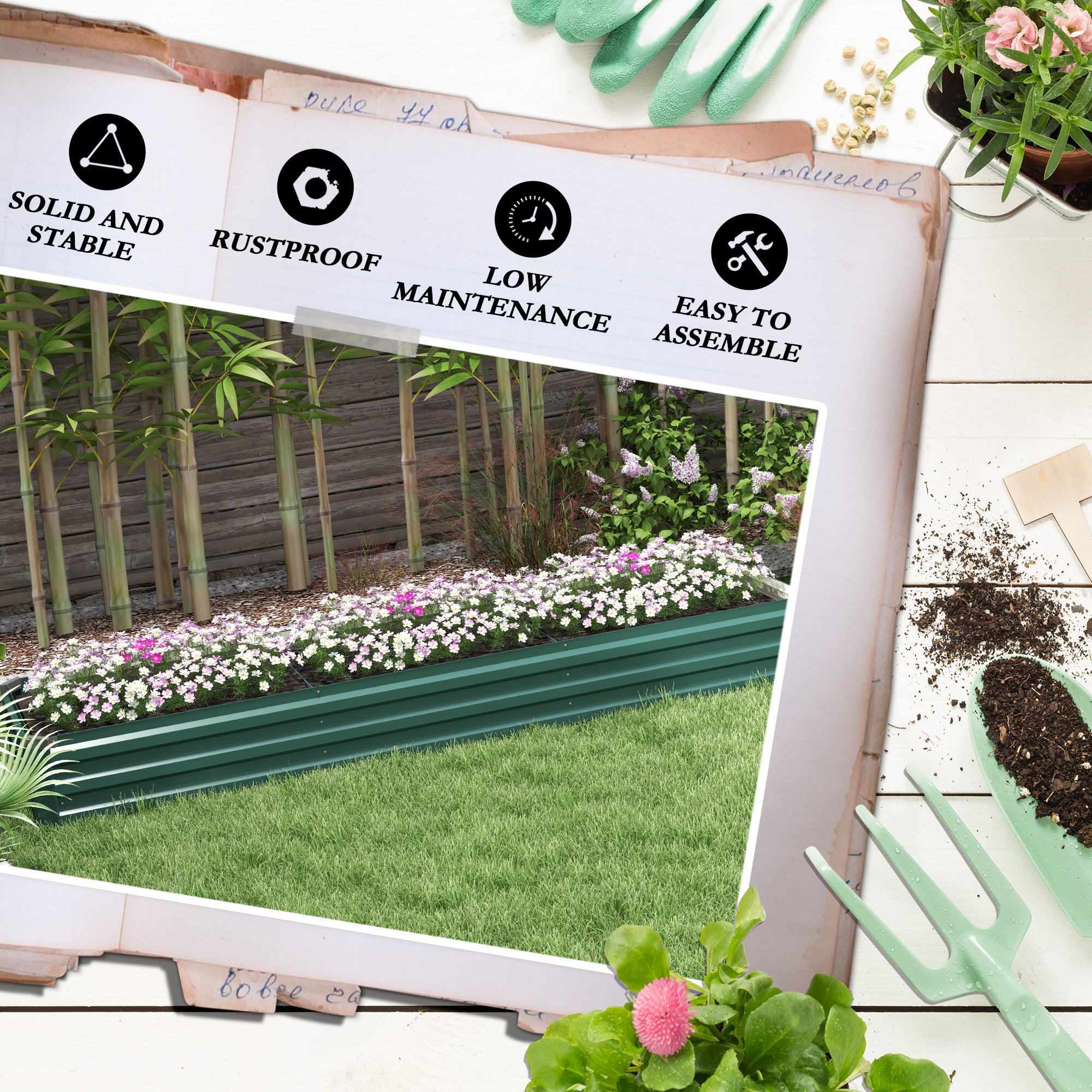 Outsunny 60 x 240cm Galvanised Steel Planter, with Open Bottom