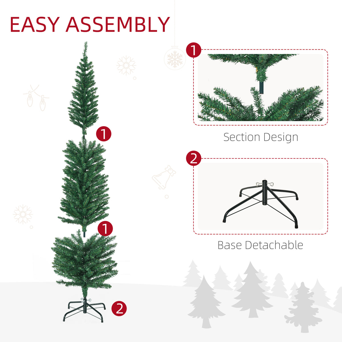 HOMCOM 6' Artificial Prelit Christmas Trees Holiday D\'c3\'a9cor with Colourful LED Lights, Pencil Shape, Steel Base
