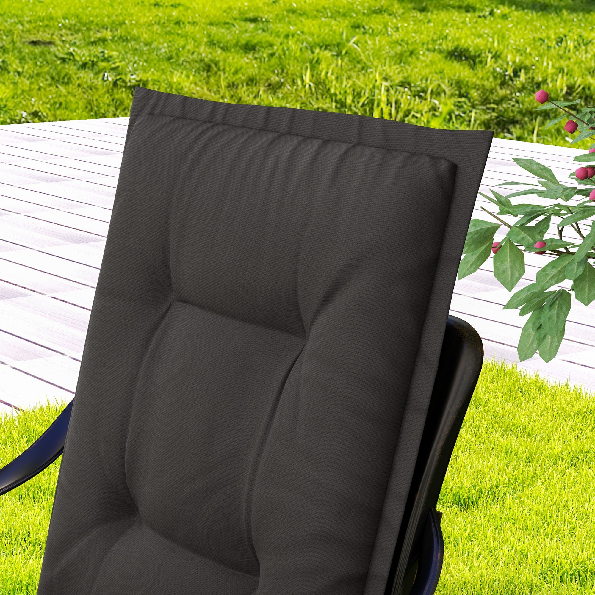 Outsunny Set of Four Padded Garden Seat Cushions - Charcoal Grey