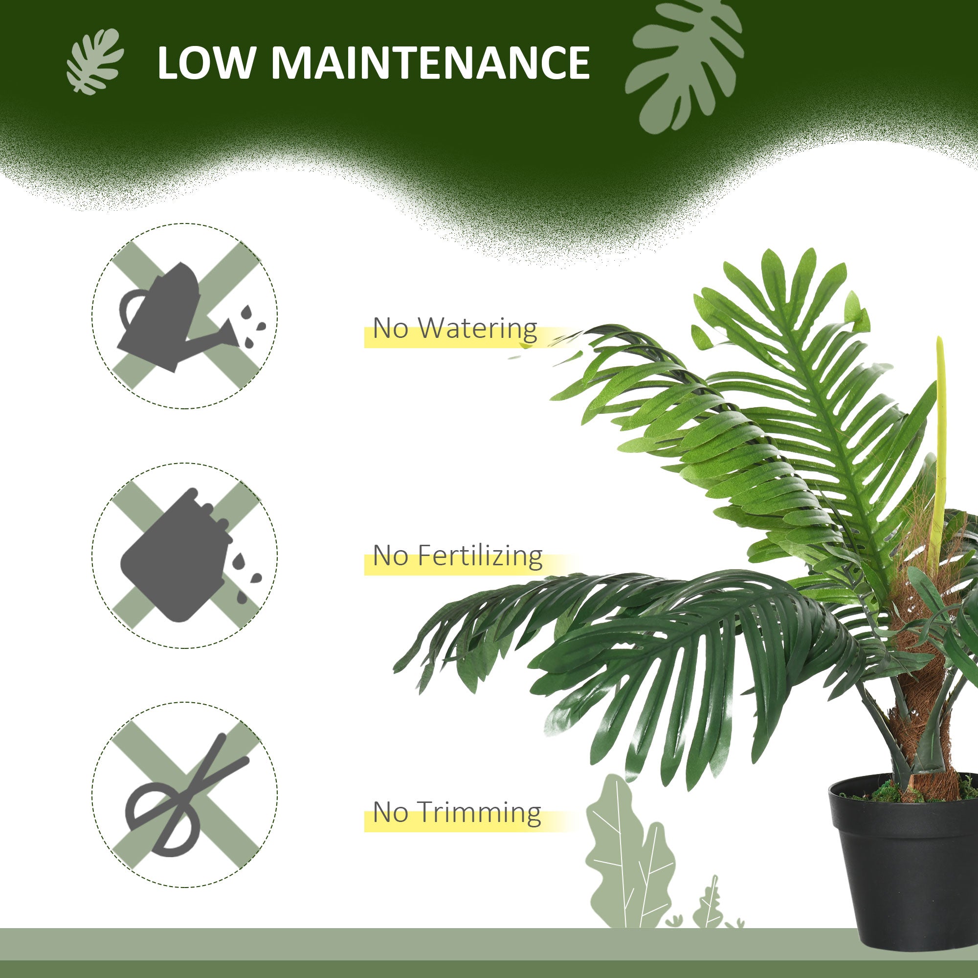 Outsunny 2 Pack 60cm Artificial Palm Tree Decorative Plant with Nursery Pot, Fake Tropical Tree for Indoor Outdoor D\'c3\'a9cor