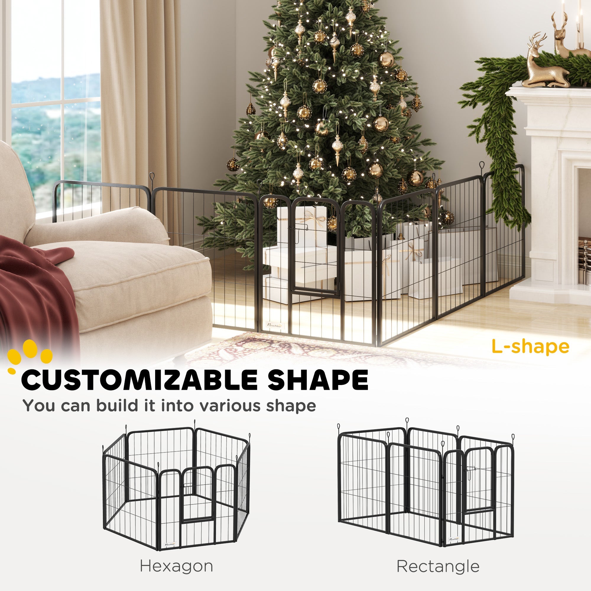 PawHut 6 Panels Heavy Duty Dog Playpen with Secure Door, for Indoor Outdoor, for Garden, Camping, 60cm High