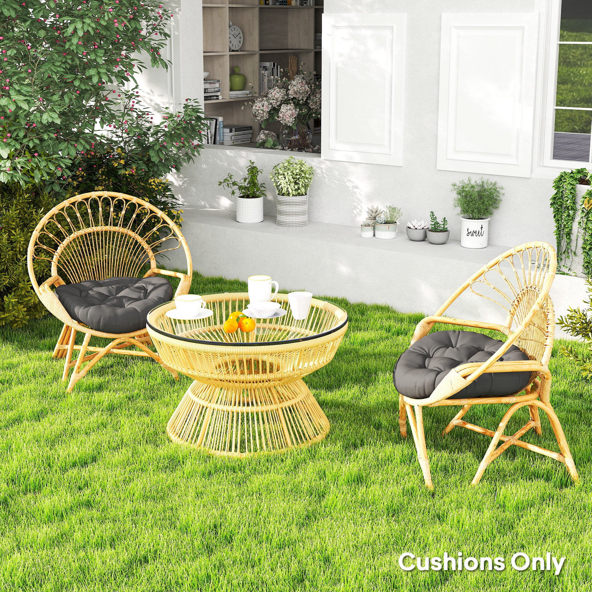 Outsunny Set of Two Φ60cm Outdoor Cushions - Dark Grey