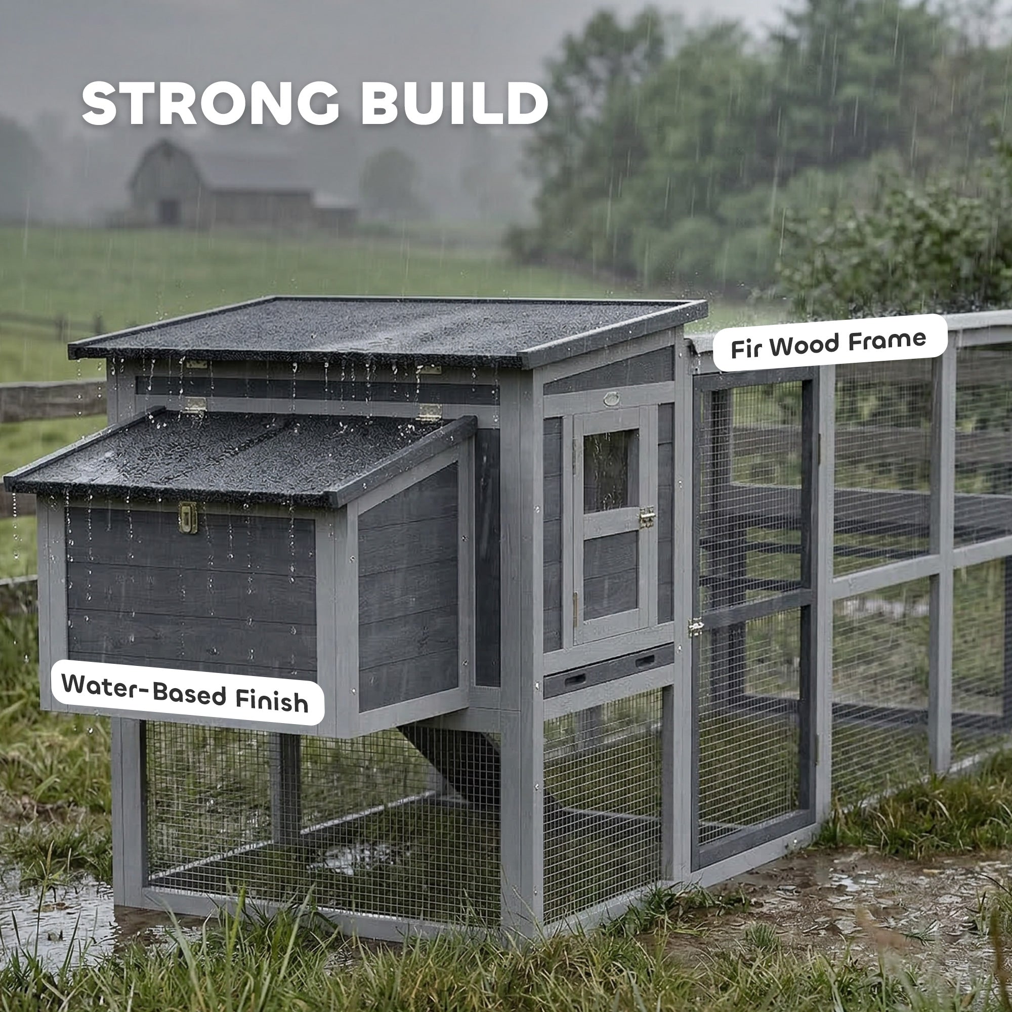 PawHut Large Chicken Coop, Wooden Hen House with Covered Run, Nesting Box, Pull-Out Tray, Opening Asphalt Roof