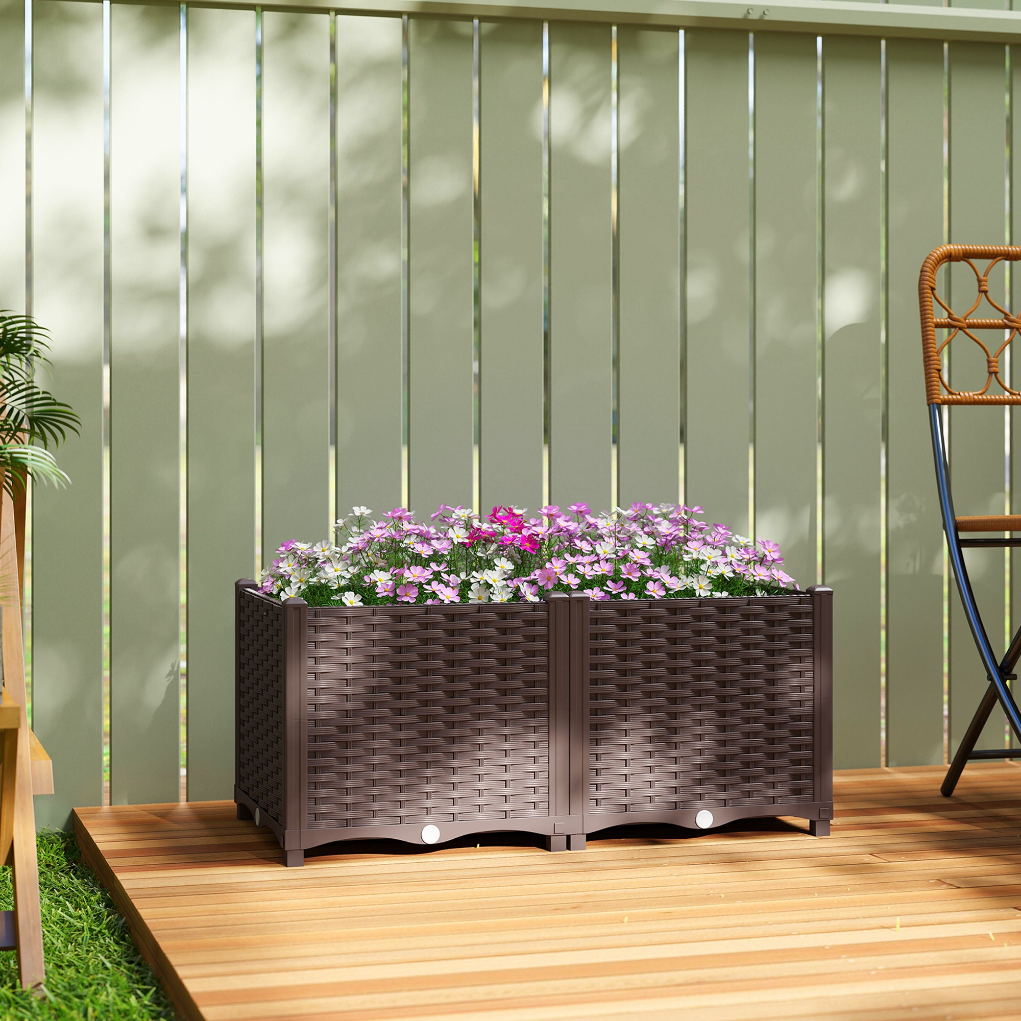 Outsunny Plastic Raised Garden Bed with Legs, Self Watering Elevated Planter Boxes with Drainage Holes and Plugs