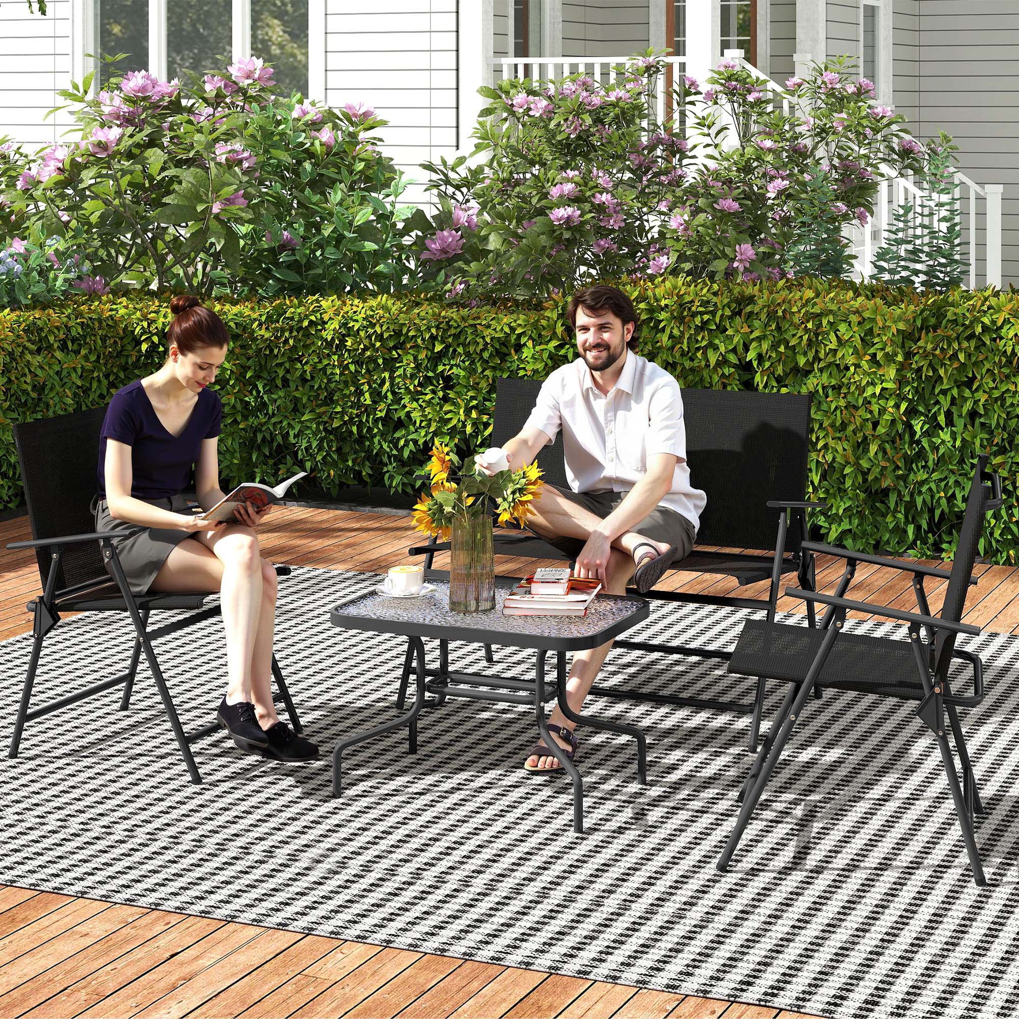 Outsunny 4 Pieces Patio Furniture Set - Black