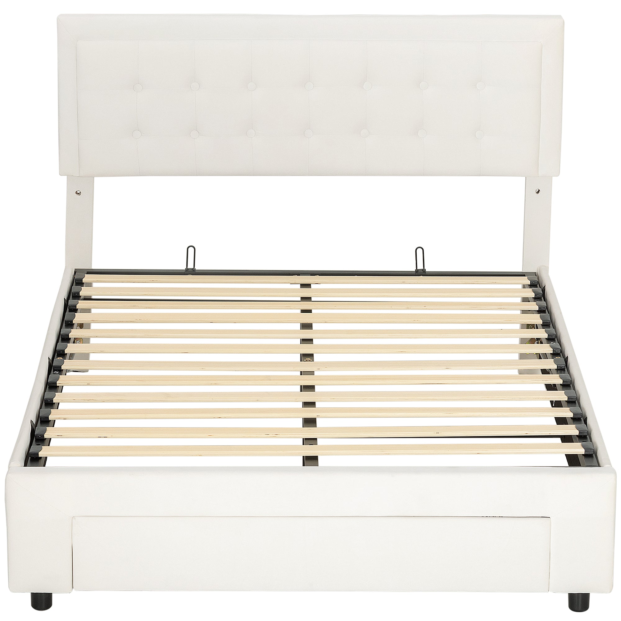 HOMCOM Double Ottoman Bed Frame, with Front Drawer - Cream