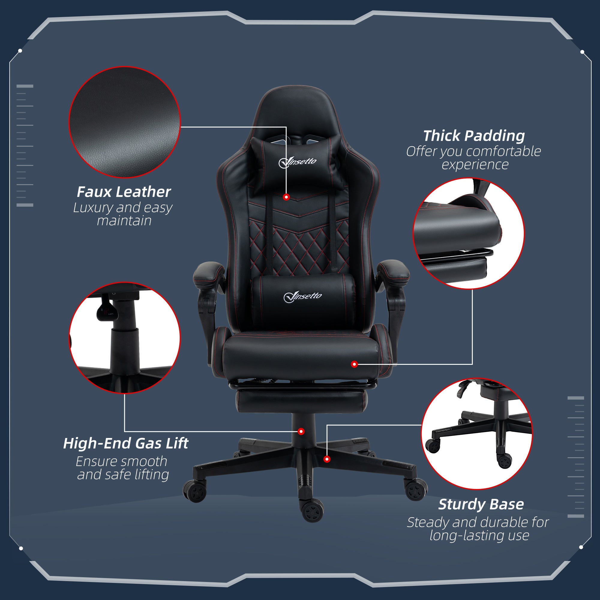 Vinsetto Computer Gaming Chair with Footrest, Video Gaming Chair for Adults with 130\'c2\'b0 Reclining Back, Desk Chair with Lumbar Support and Adjustable Height, Black Red